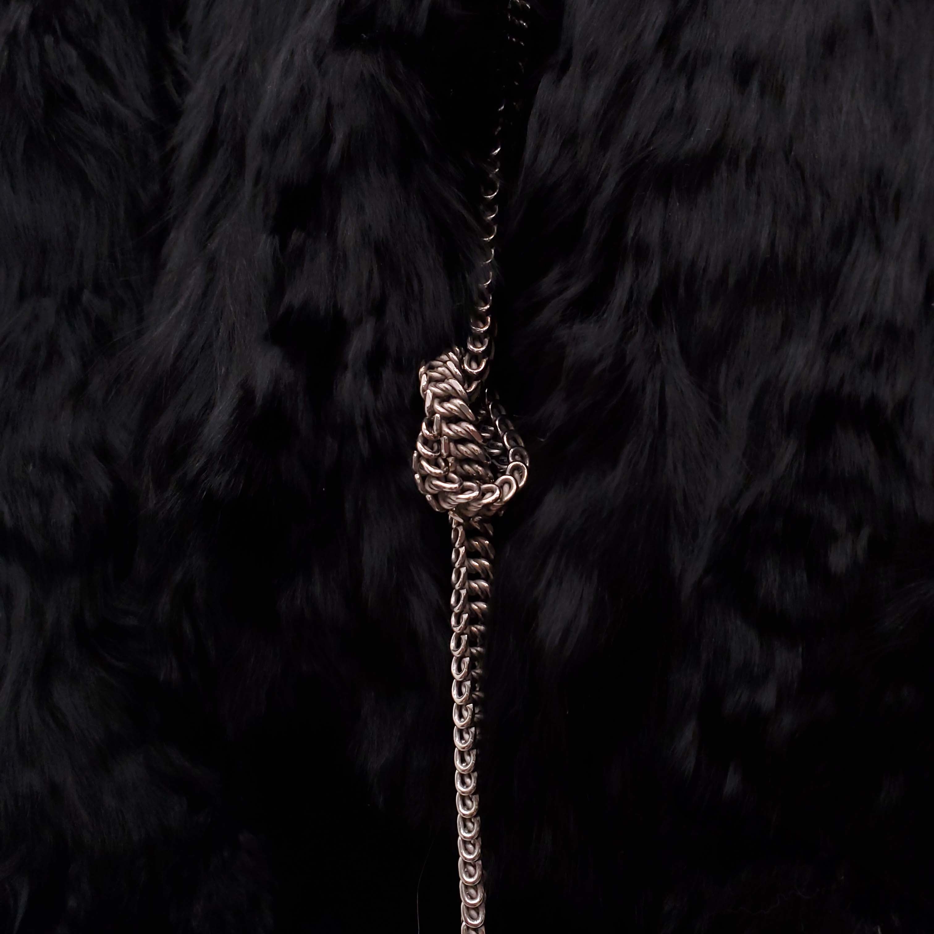 SAINT LAURENT ALPACA FUR JACKET WITH SILVER CHAIN DETAIL - SIZE 40 (OVERSIZED)