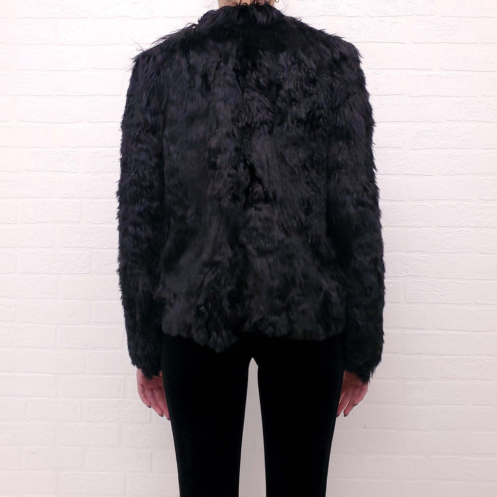 SAINT LAURENT ALPACA FUR JACKET WITH SILVER CHAIN DETAIL - SIZE 40 (OVERSIZED)