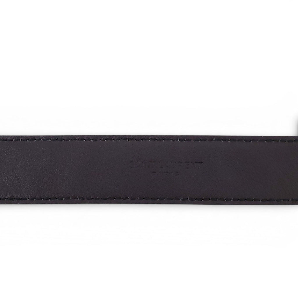 SAINT LAURENT BLACK CROC EMBOSSED BELT - SIZE 75