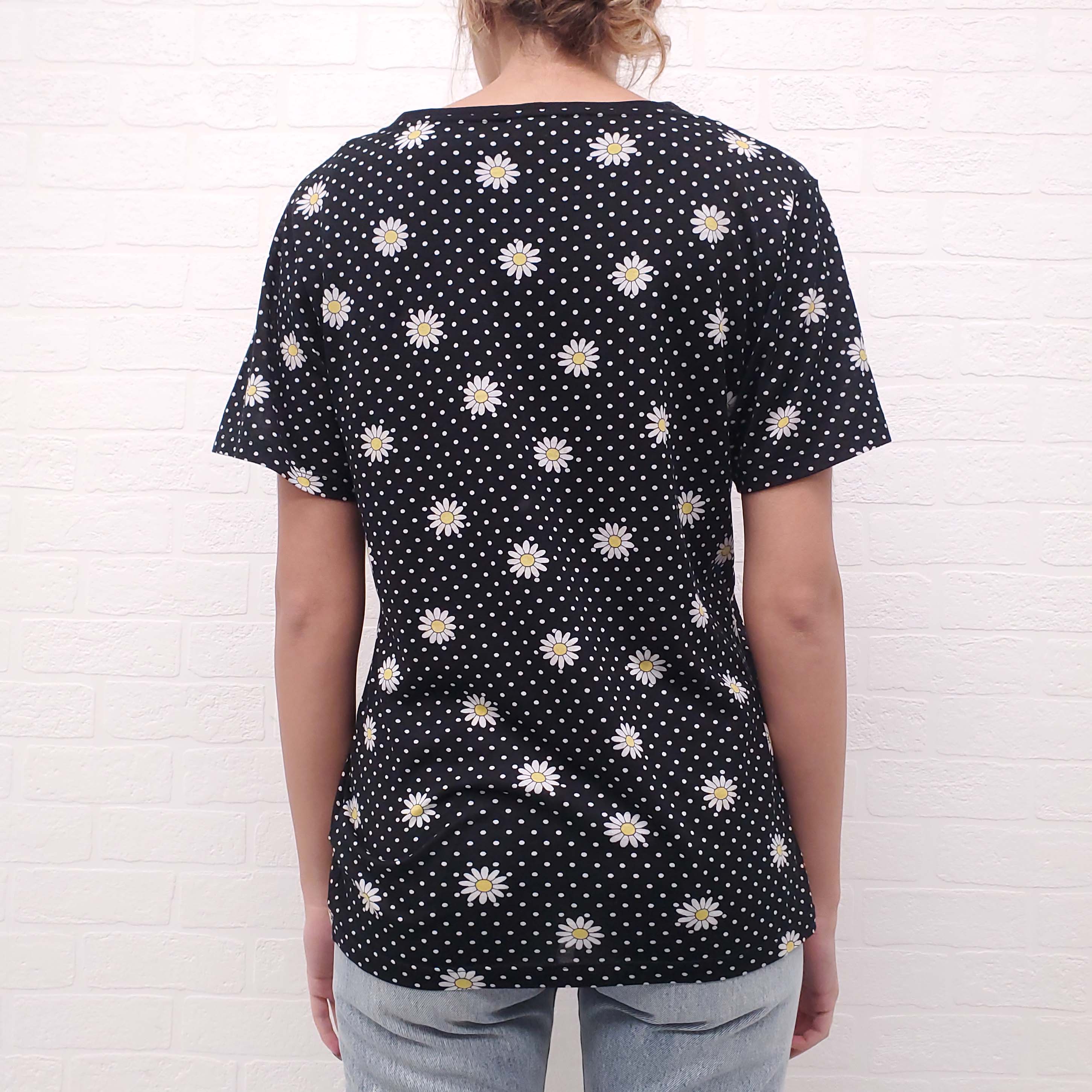 SAINT LAURENT BLACK DAISY AND POLKA DOT T-SHIRT - SIZE L