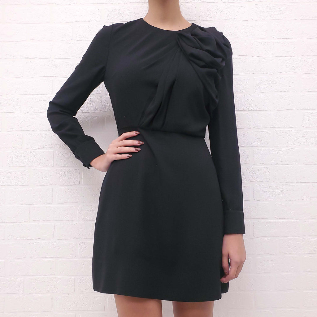 SAINT LAURENT BLACK DRESS WITH ROSETTE DETAIL - SIZE 38