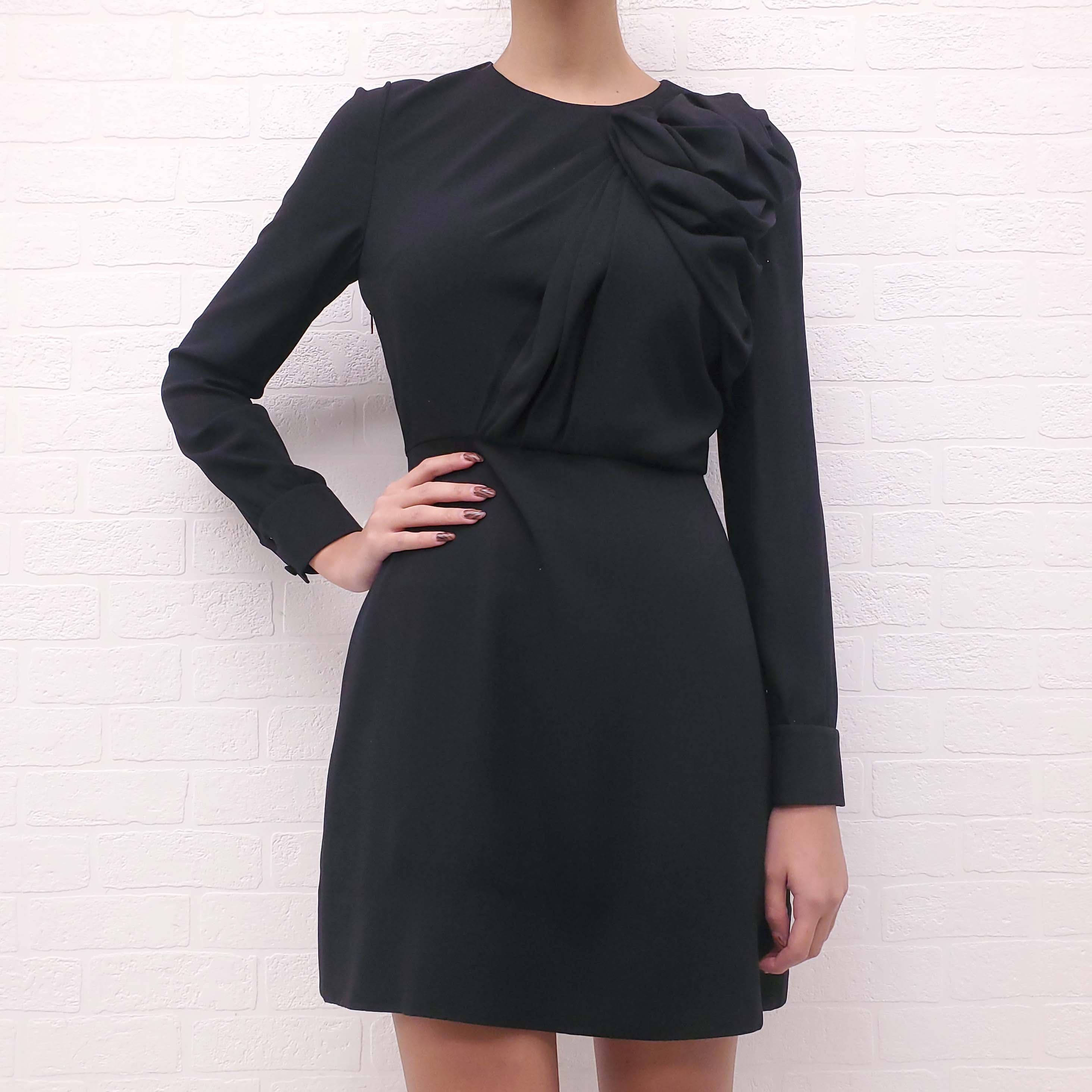SAINT LAURENT BLACK DRESS WITH ROSETTE DETAIL - SIZE 38