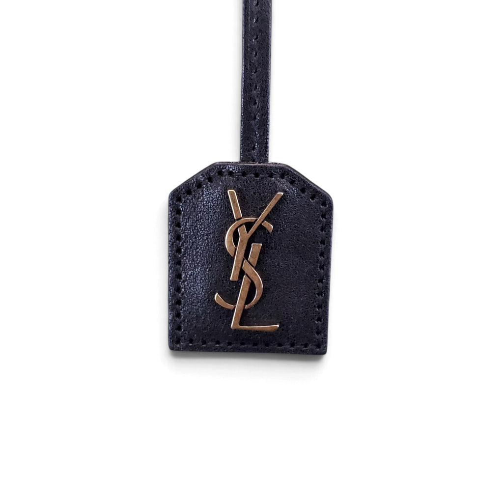 SAINT LAURENT BLACK LARGE PATTI RAFFIA LOGO TOTE