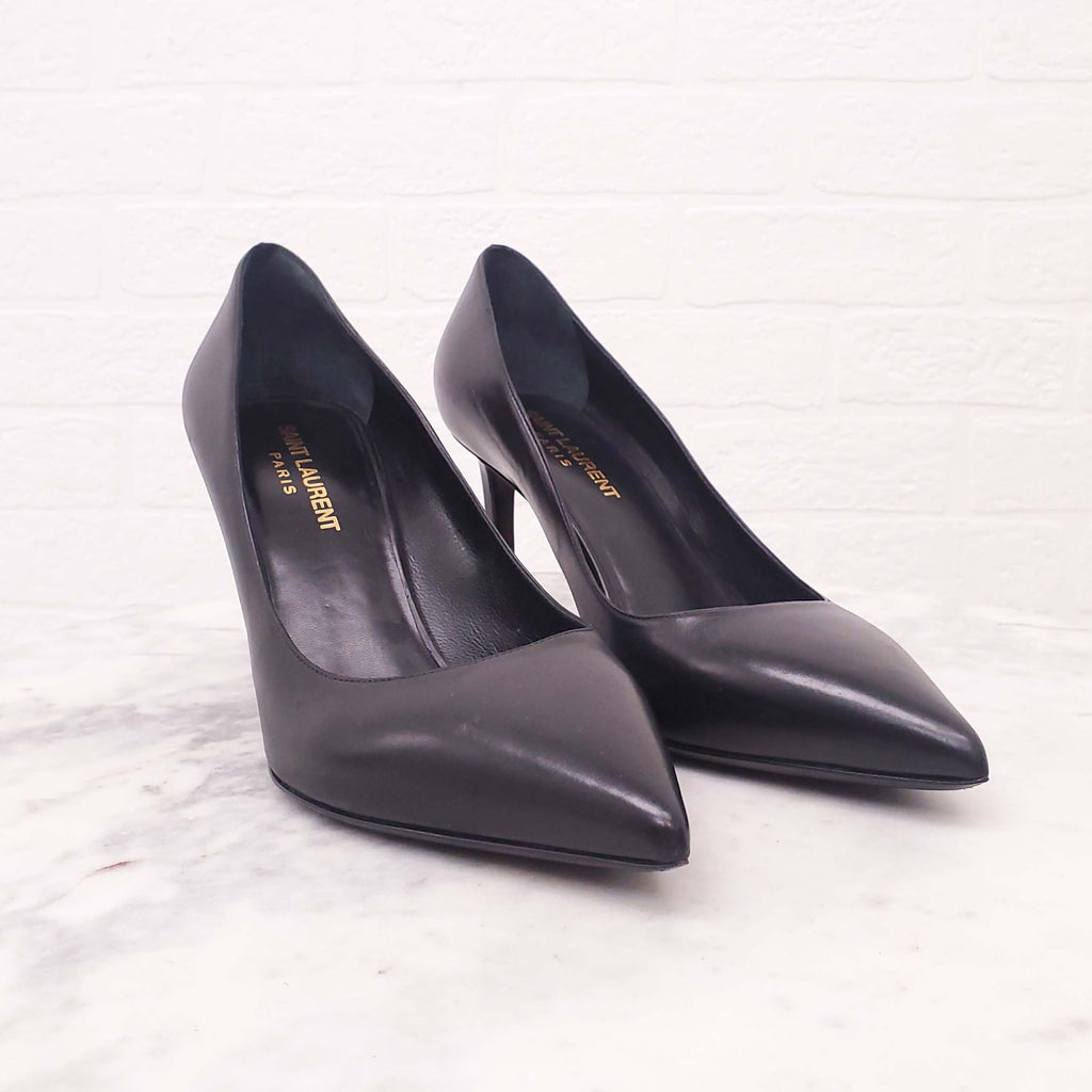 SAINT LAURENT BLACK LEATHER HEELS - SIZE 37.5