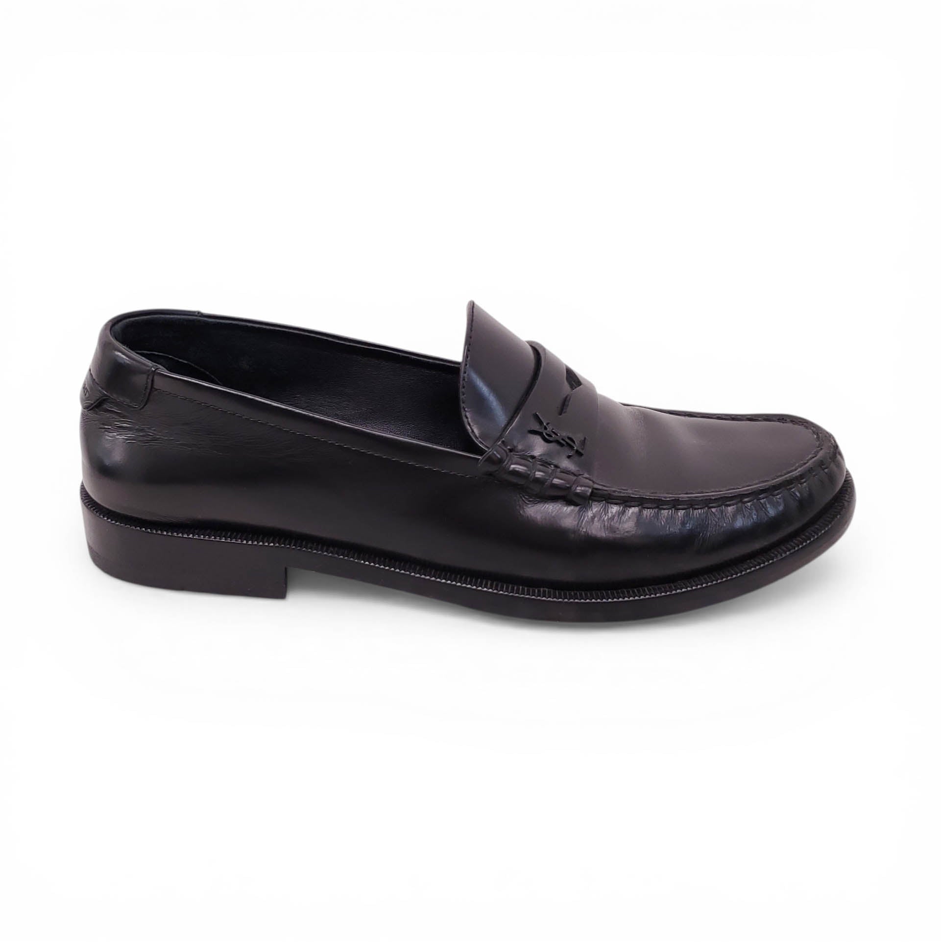 SAINT LAURENT BLACK LEATHER LOAFERS - SIZE 41