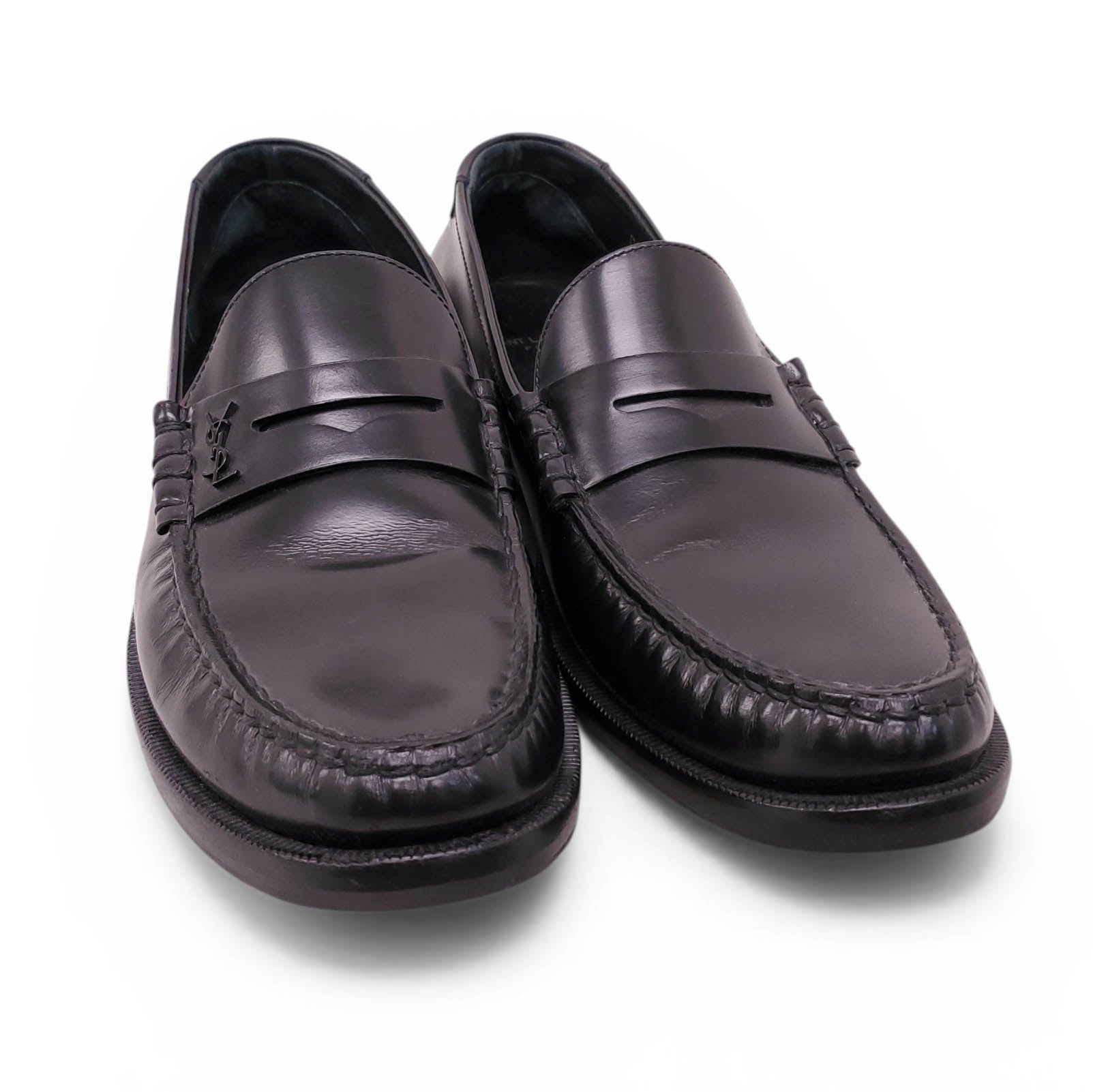 SAINT LAURENT BLACK LEATHER LOAFERS - SIZE 41