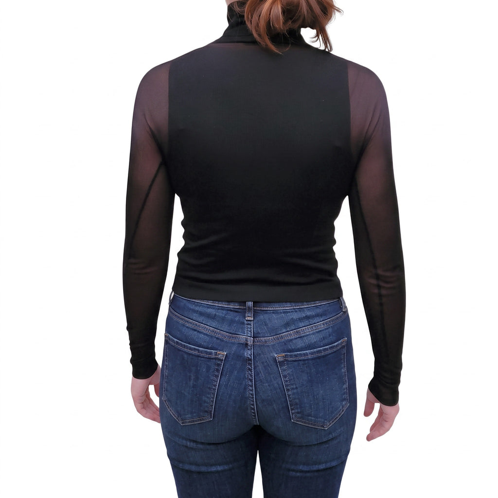 SAINT LAURENT BLACK MESH TURTLENECK TOP - SIZE XS