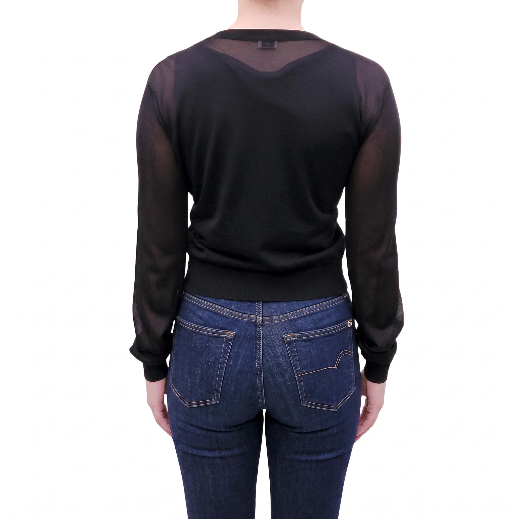 SAINT LAURENT BLACK MESH V-NECK TOP - SIZE XS