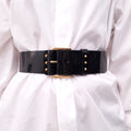 SAINT LAURENT BLACK PATENT BELT WITH GOLD BUCKLE - SIZE 75