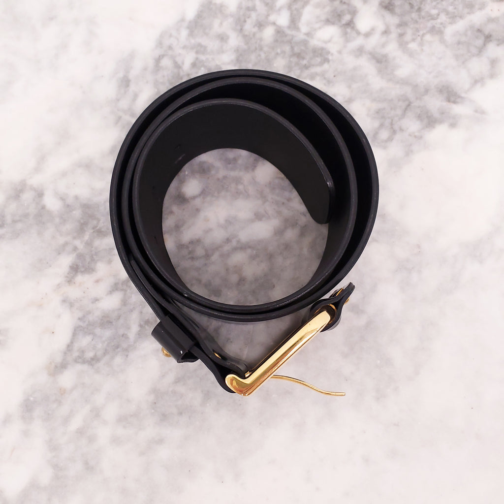 SAINT LAURENT BLACK PATENT BELT WITH GOLD BUCKLE - SIZE 75