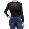 SAINT LAURENT BLACK RIBBED LONG SLEEVE TOP WITH LOGO - SIZE S