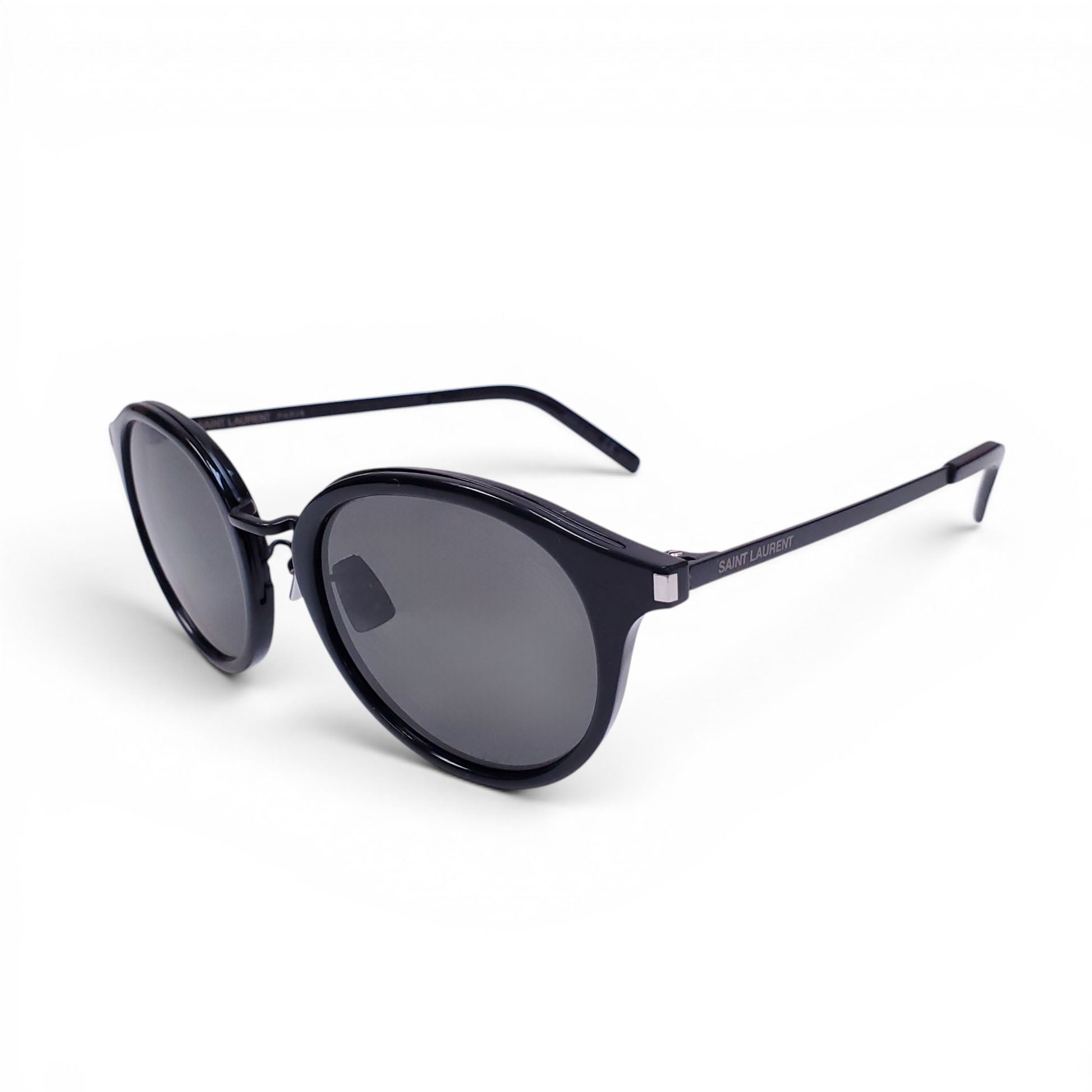 SAINT LAURENT BLACK ROUND METAL SUNGLASSES