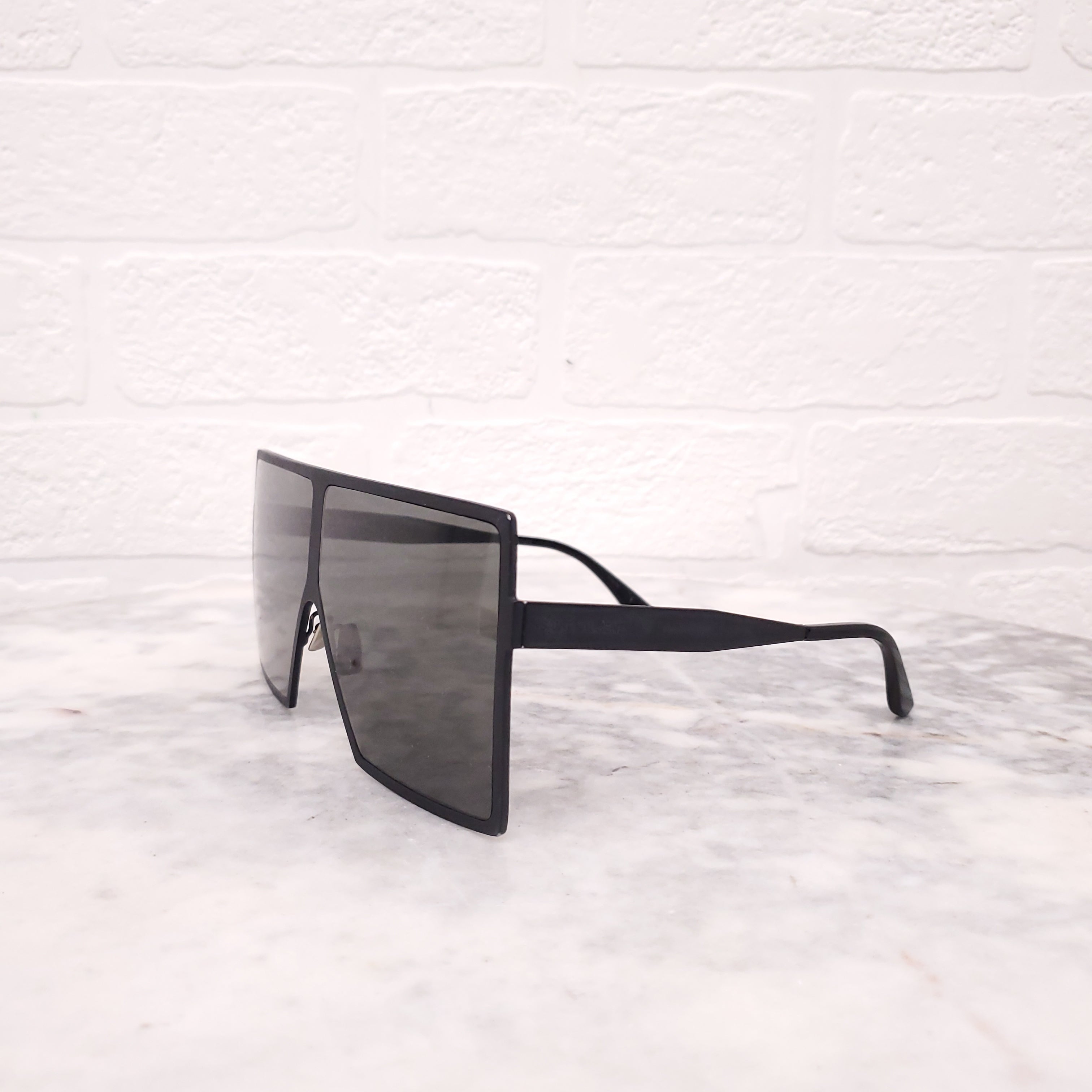 SAINT LAURENT BLACK SQUARE 'BETTY' SHIELD SUNGLASSES