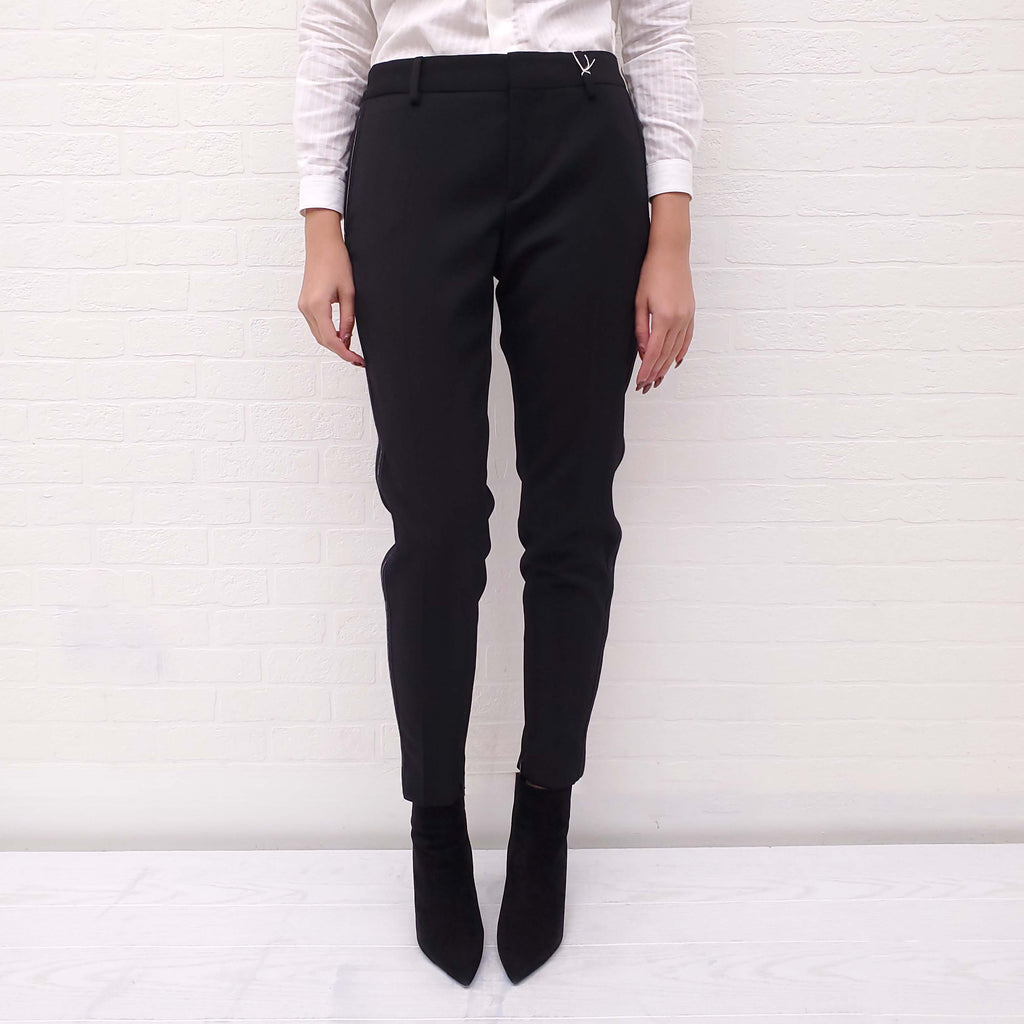 SAINT LAURENT BLACK TROUSERS WITH METALLIC STRIPE - SIZE 38