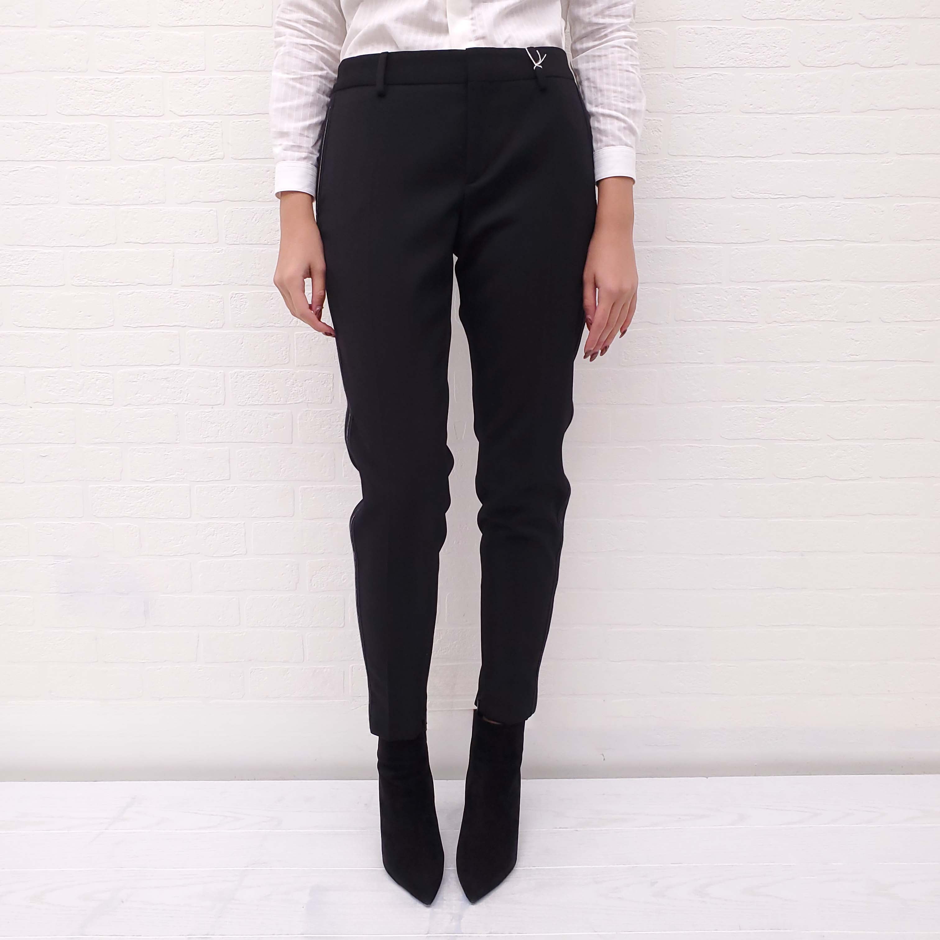 SAINT LAURENT BLACK TROUSERS WITH METALLIC STRIPE - SIZE 38