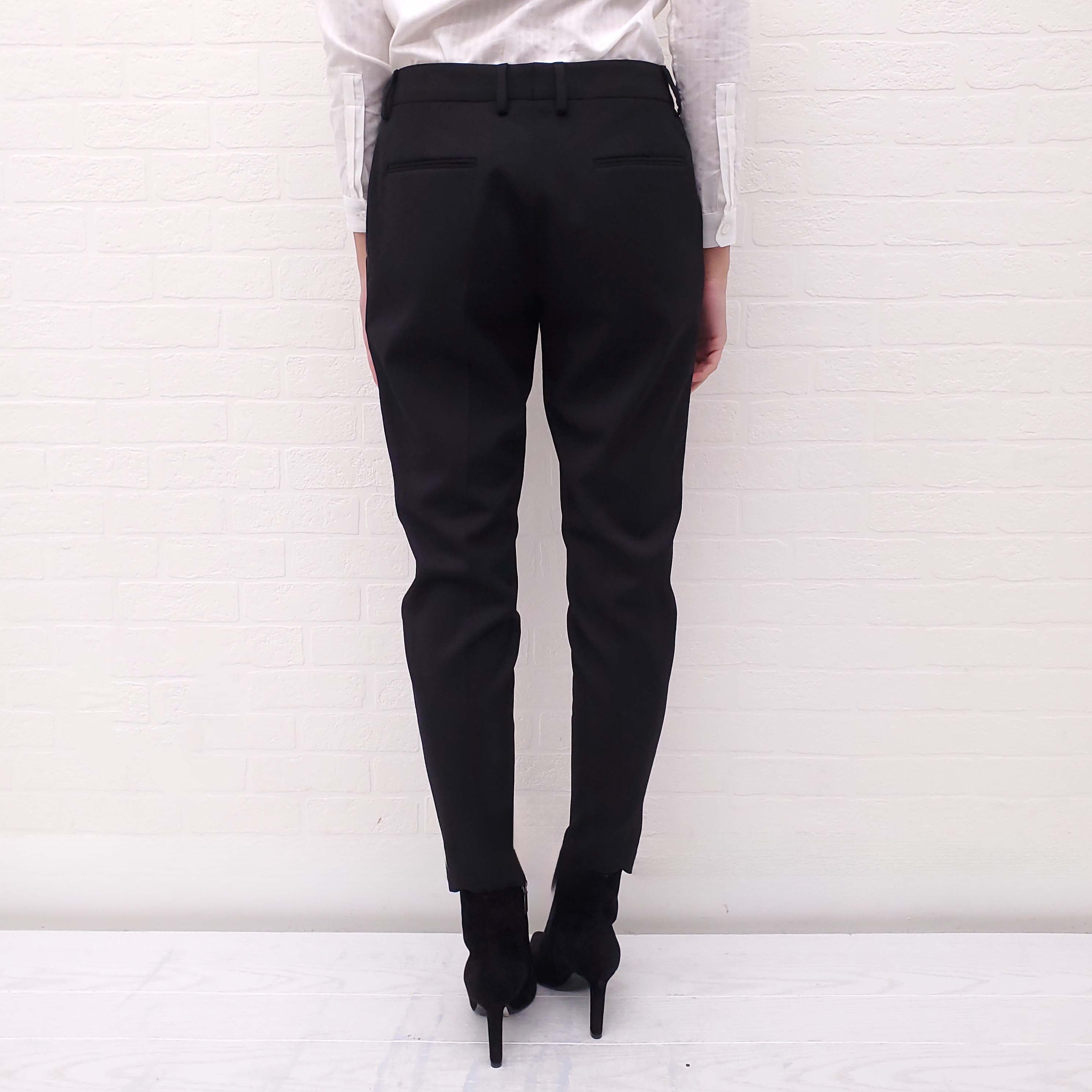 SAINT LAURENT BLACK TROUSERS WITH METALLIC STRIPE - SIZE 38