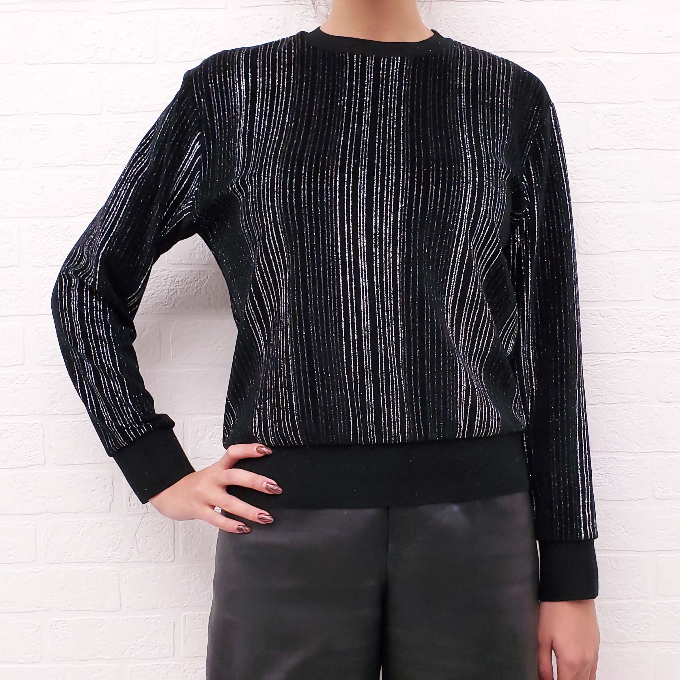 SAINT LAURENT BLACK VELVET SEQUIN STRIPED SWEAER - SIZE M