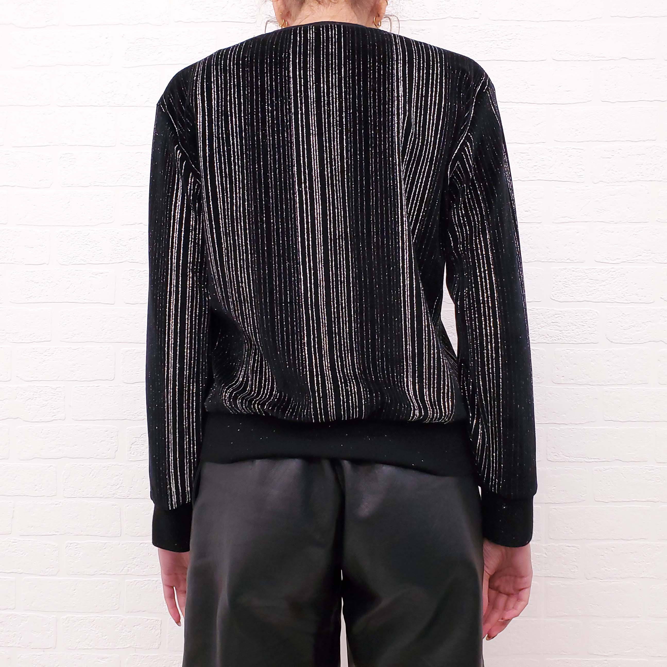 SAINT LAURENT BLACK VELVET SEQUIN STRIPED SWEAER - SIZE M