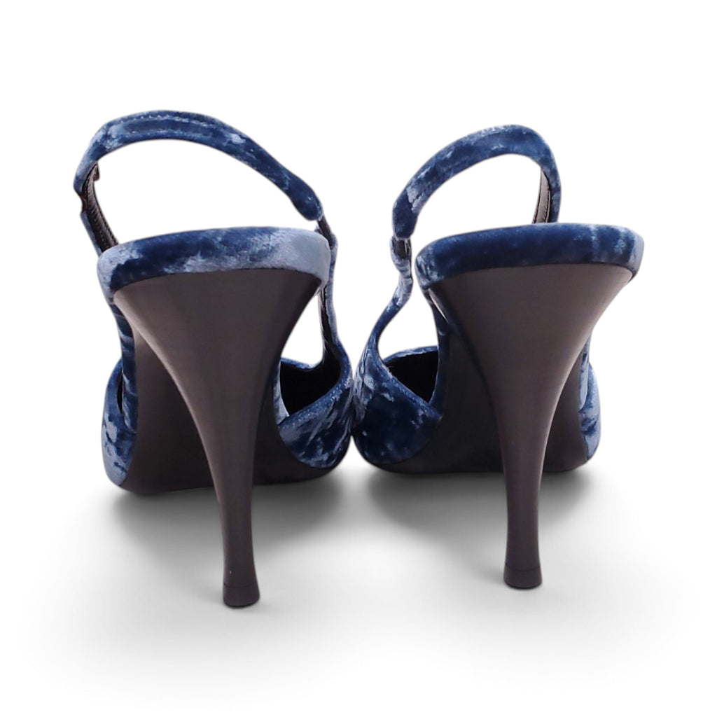 SAINT LAURENT BLUE VELVET SLINGBACK HEELS - SIZE 38.5