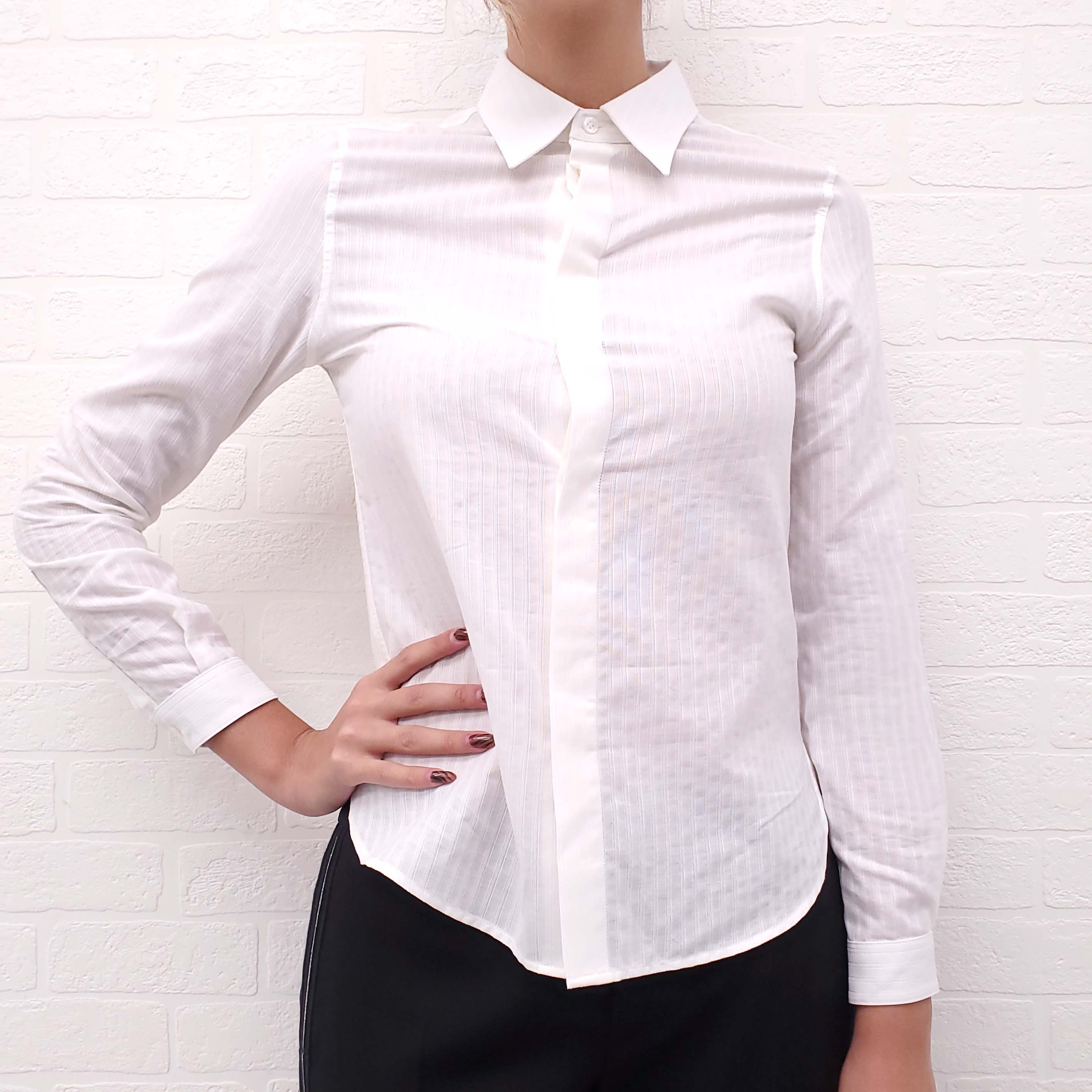 SAINT LAURENT CREAM STRIPED COTTON BUTTON UP BLOUSE - SIZE 36