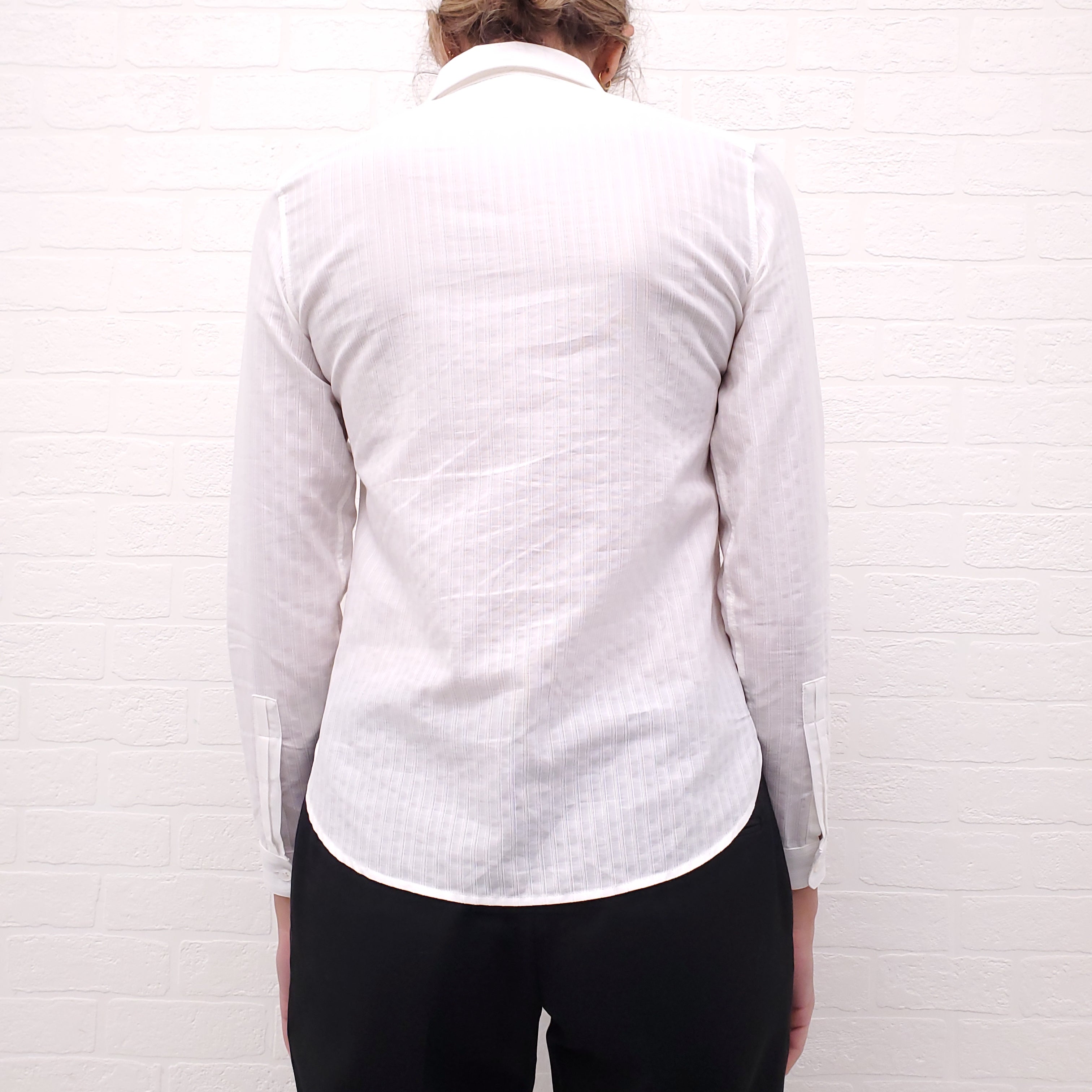 SAINT LAURENT CREAM STRIPED COTTON BUTTON UP BLOUSE - SIZE 36