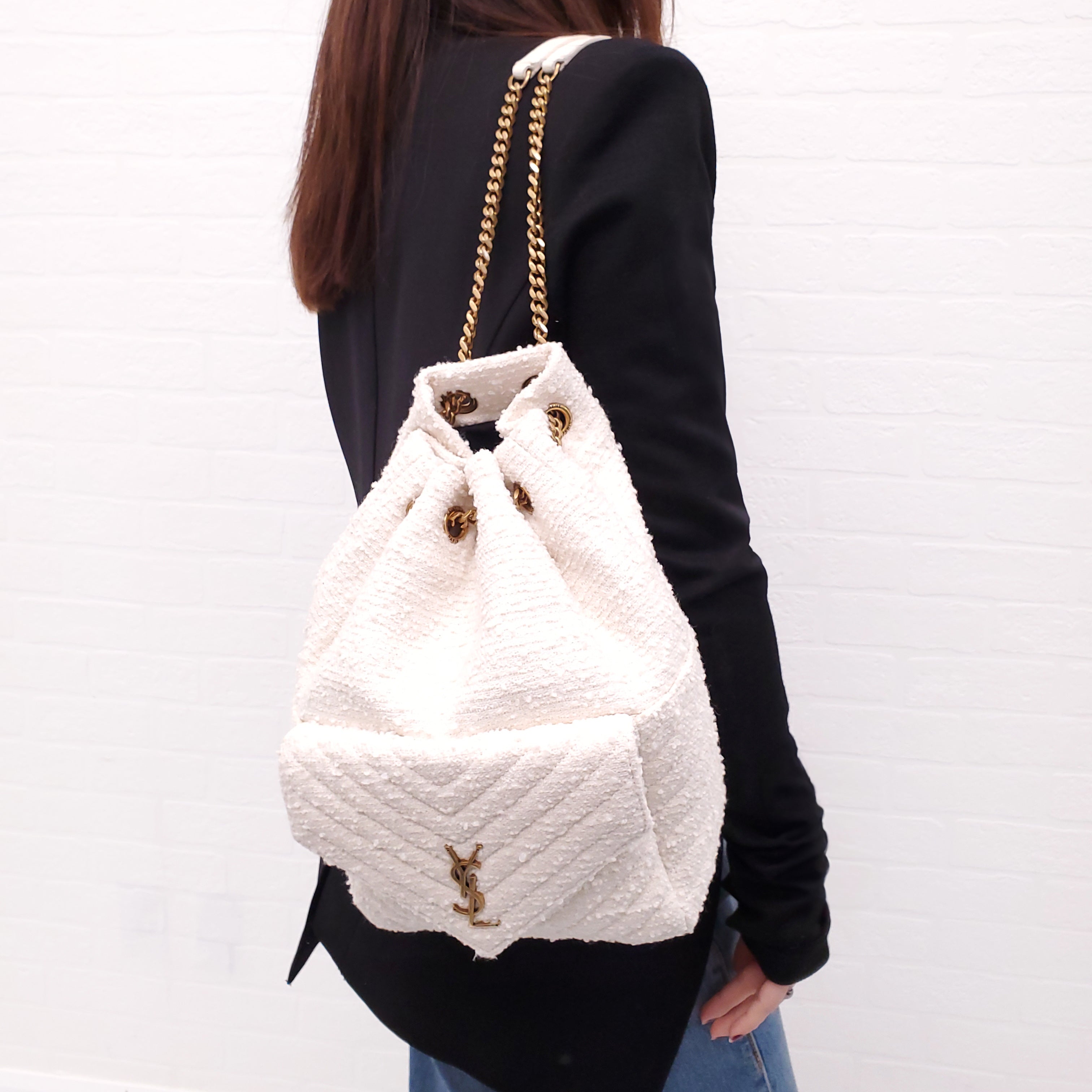 SAINT LAURENT CREAM TWEED BOUCLE BACKPACK