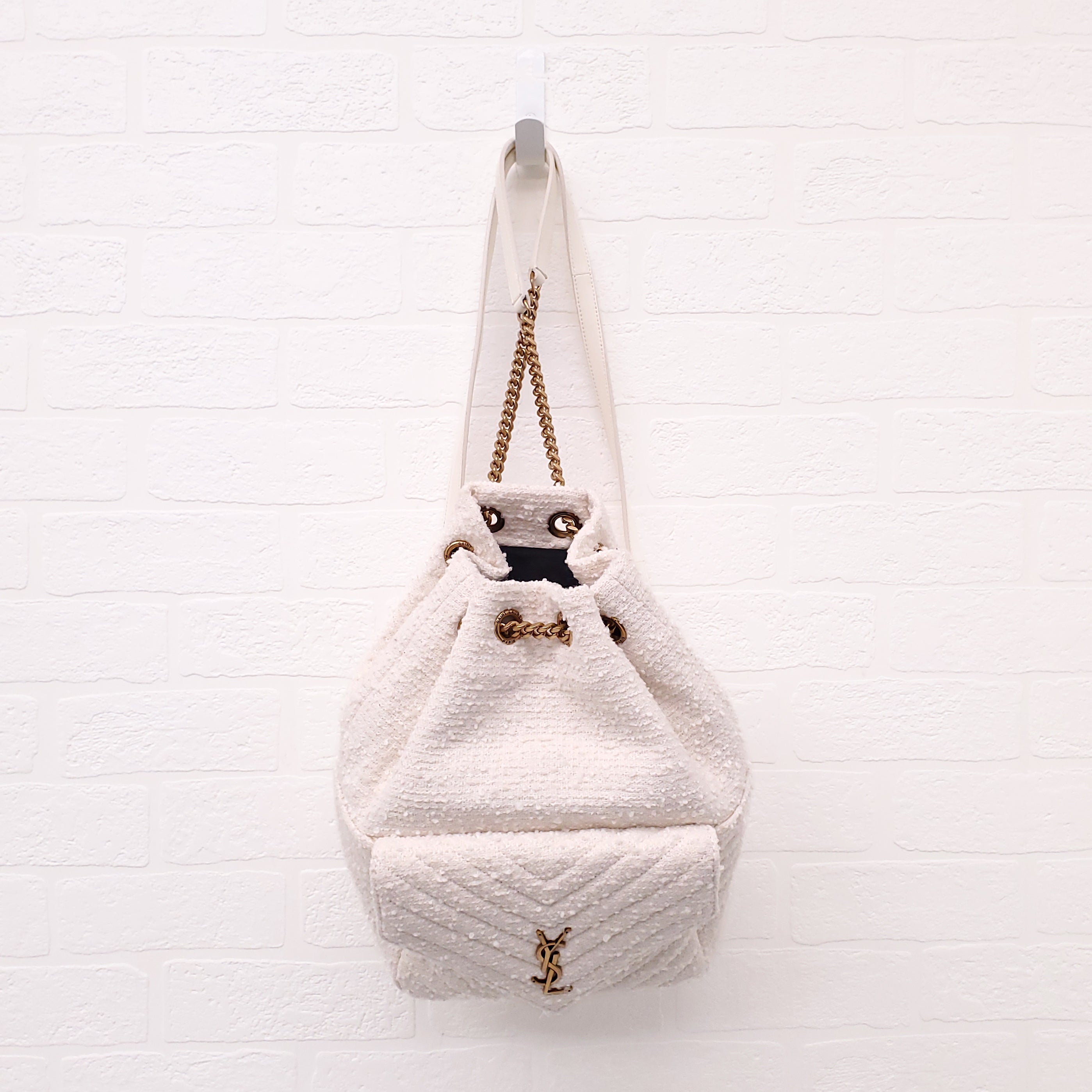 SAINT LAURENT CREAM TWEED BOUCLE BACKPACK