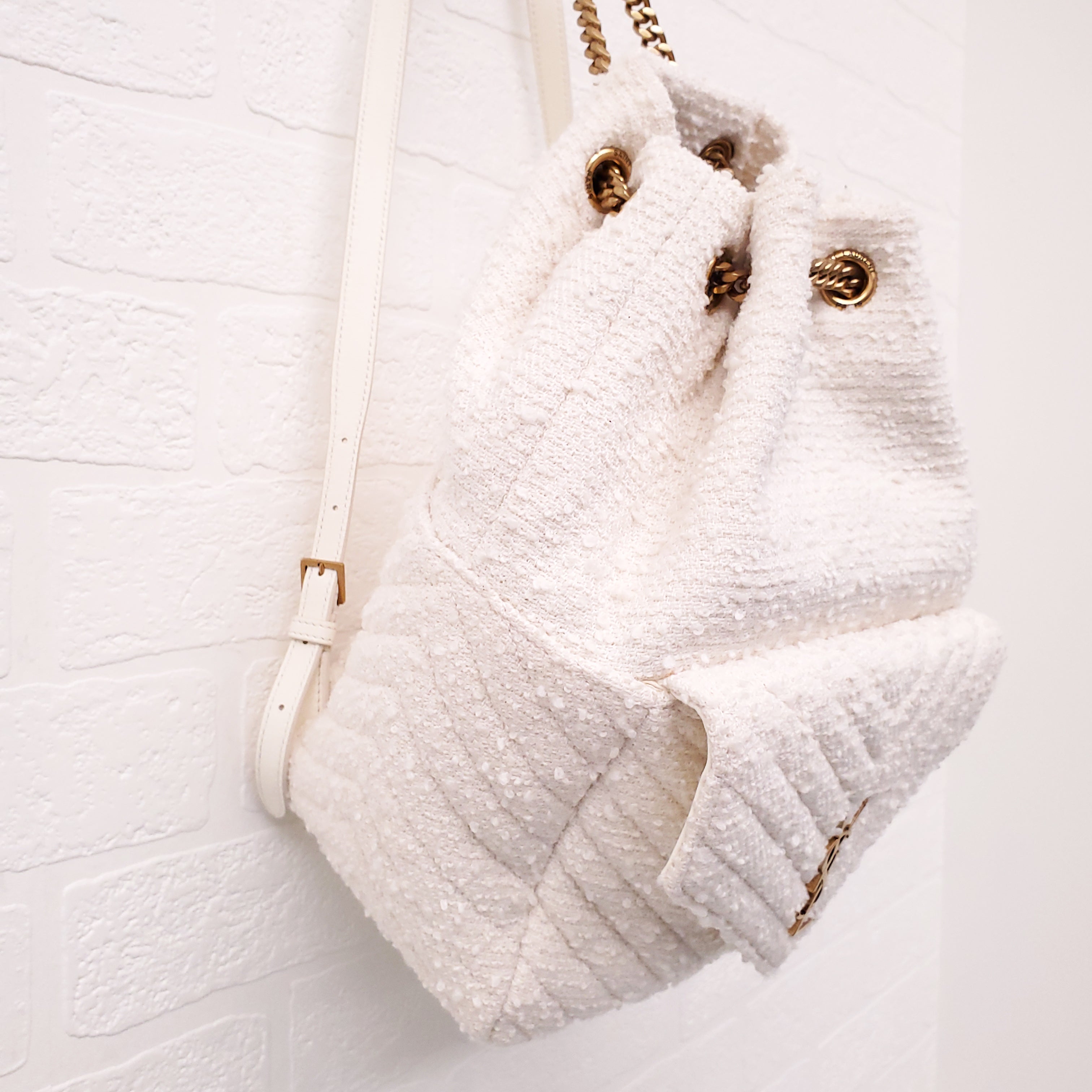 SAINT LAURENT CREAM TWEED BOUCLE BACKPACK