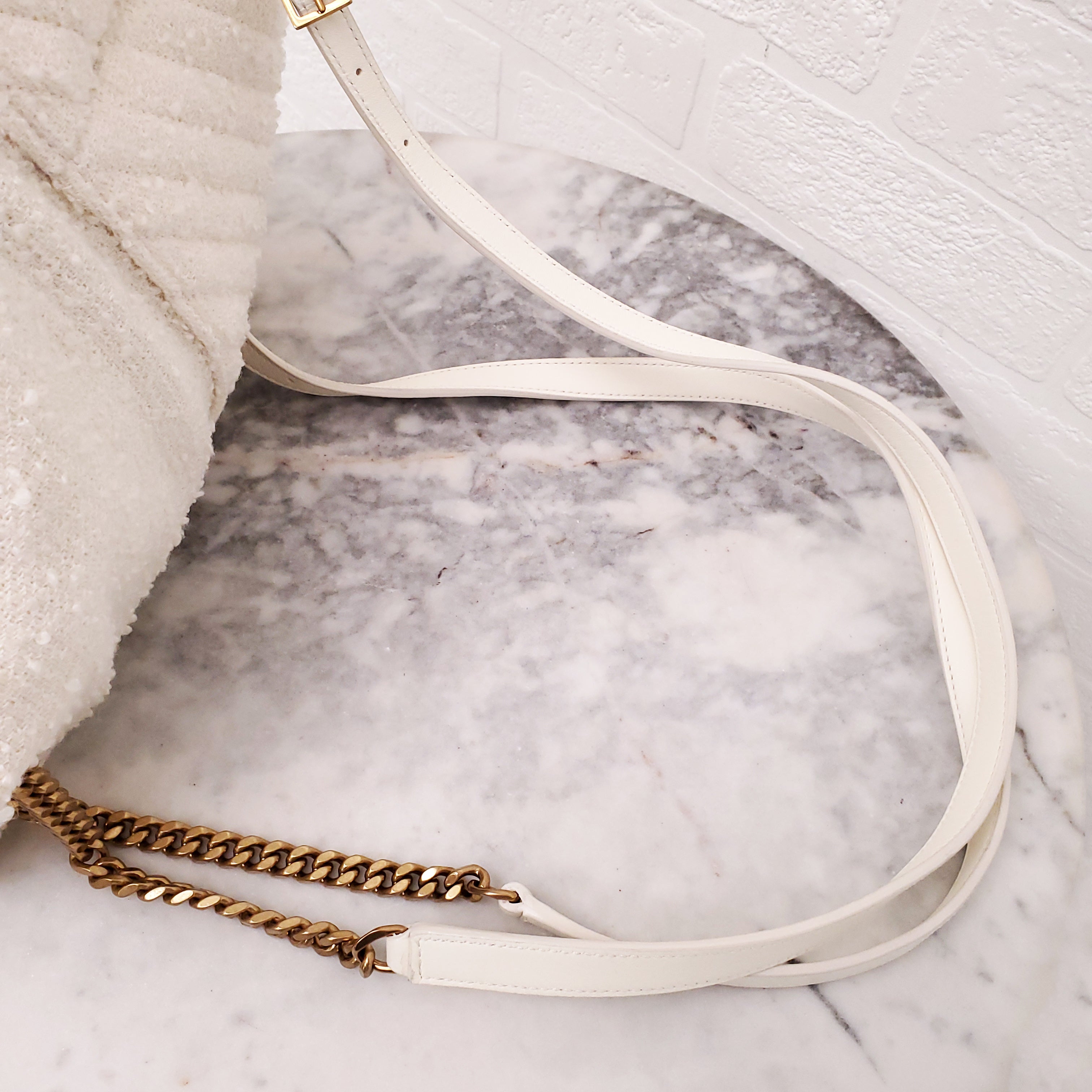 SAINT LAURENT CREAM TWEED BOUCLE BACKPACK