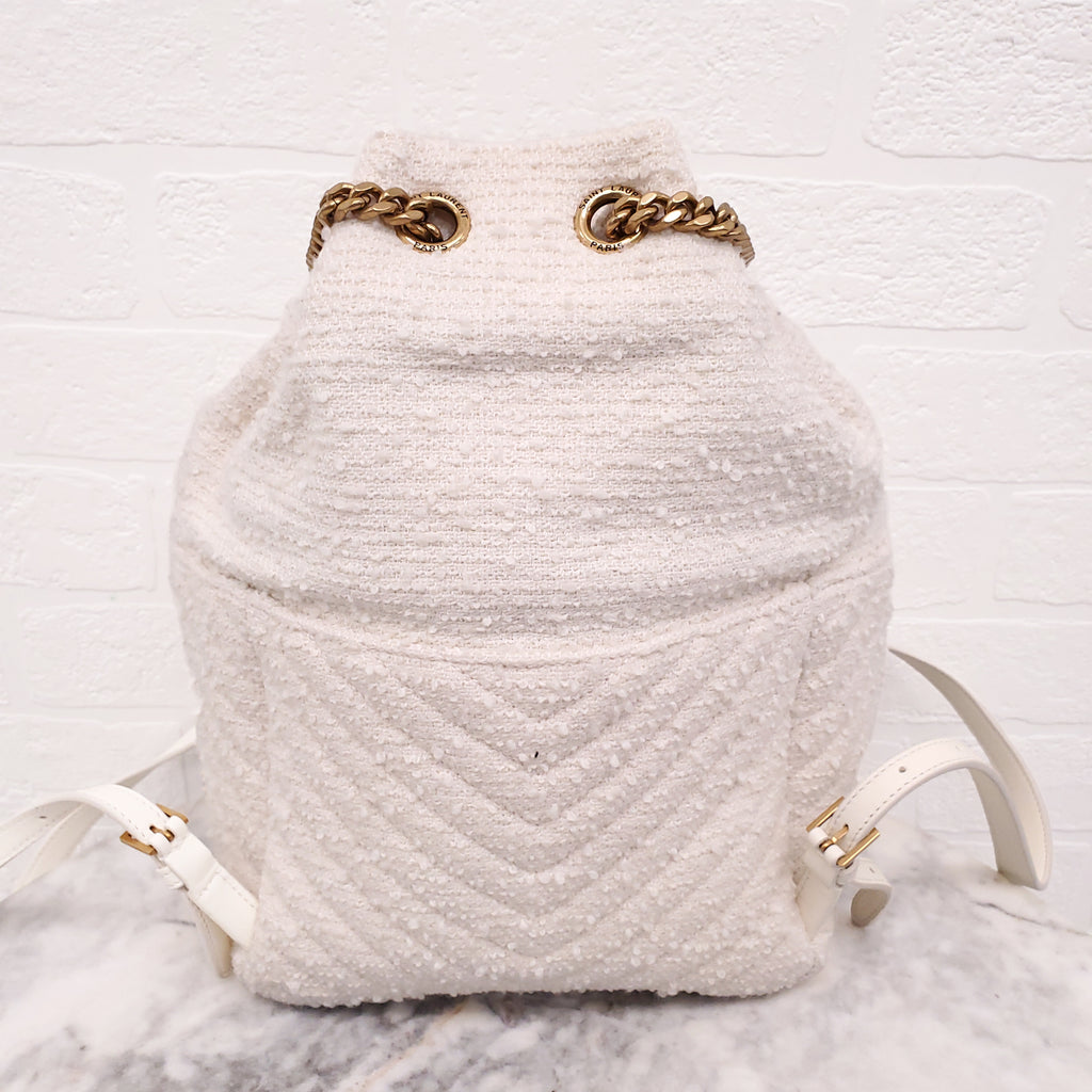SAINT LAURENT CREAM TWEED BOUCLE BACKPACK