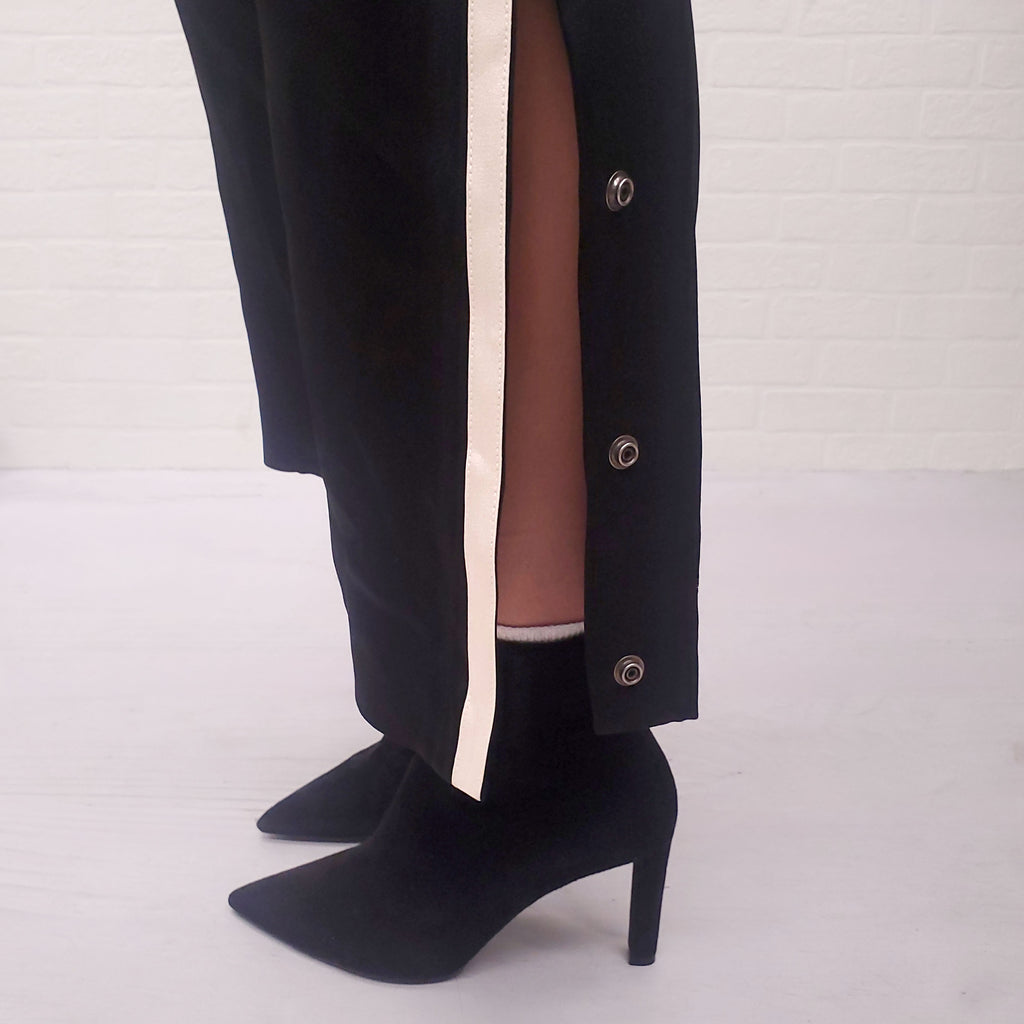 SAINT LAURENT EMBROIDERED LOGO STRIPED TRACK PANTS - SIZE 50