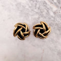 SAINT LAURENT GOLD AND BLACK VELVET EMBLEM CLIP ON EARRINGS