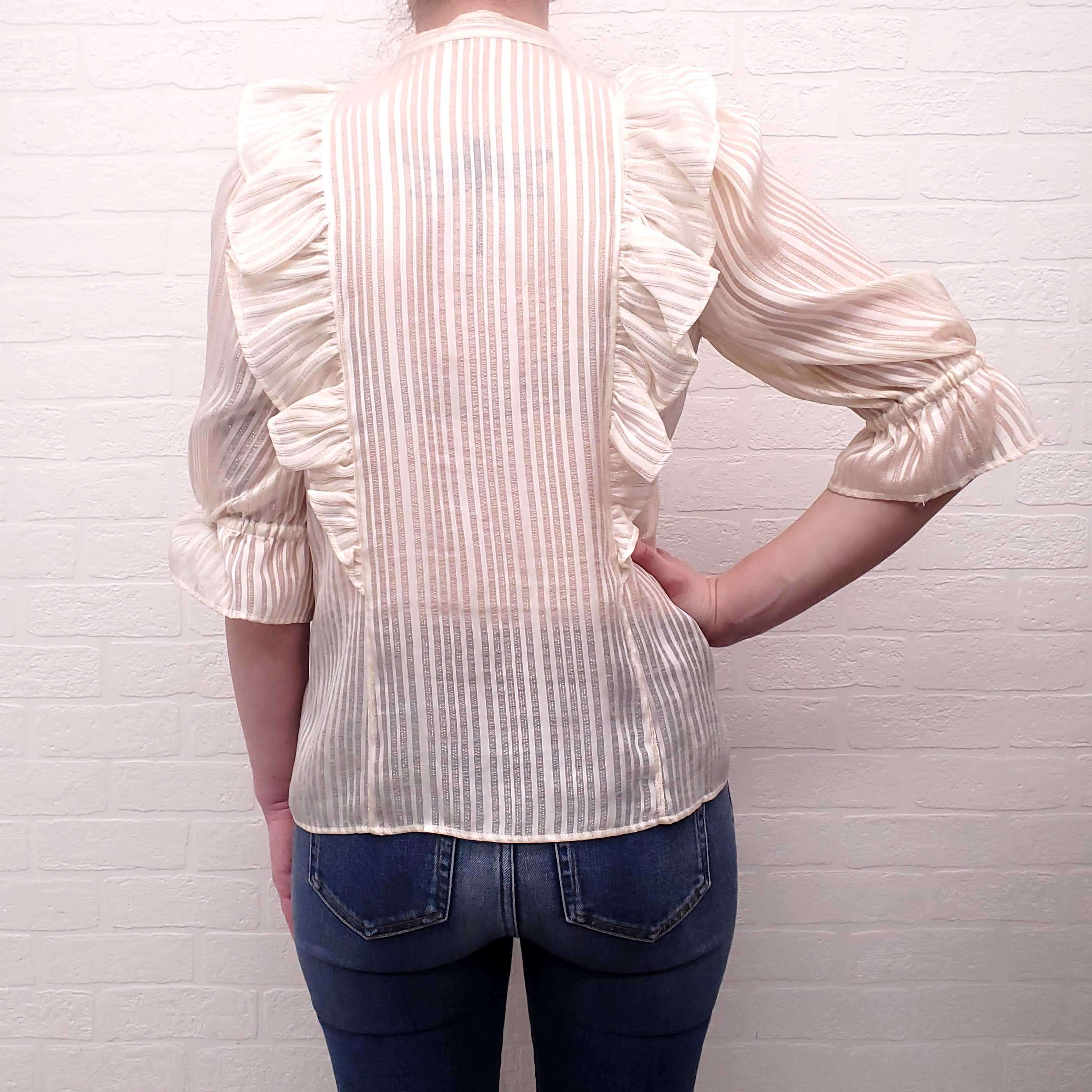 SAINT LAURENT GOLD METALLIC STRIPE BLOUSE - SIZE 38