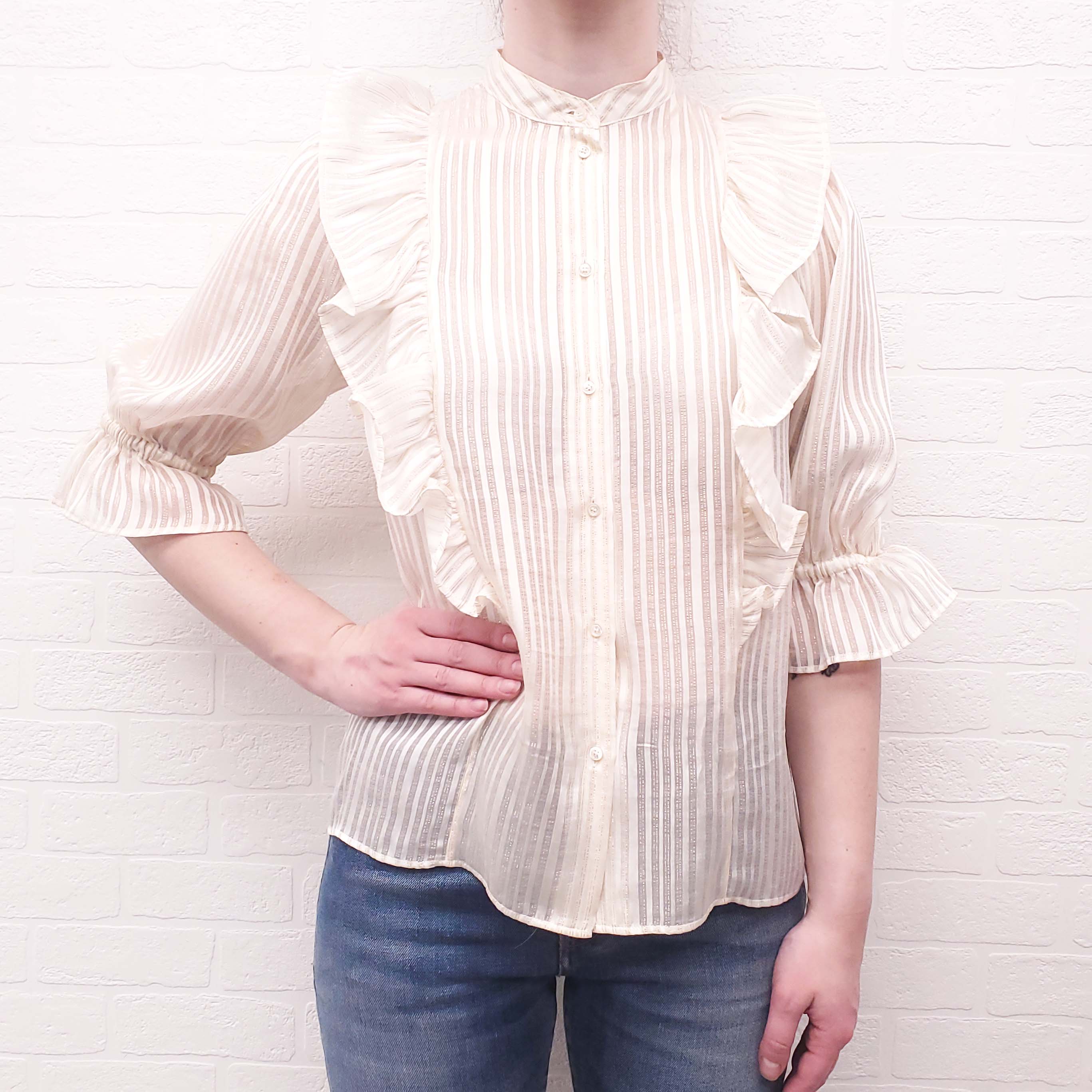 SAINT LAURENT GOLD METALLIC STRIPE BLOUSE - SIZE 38