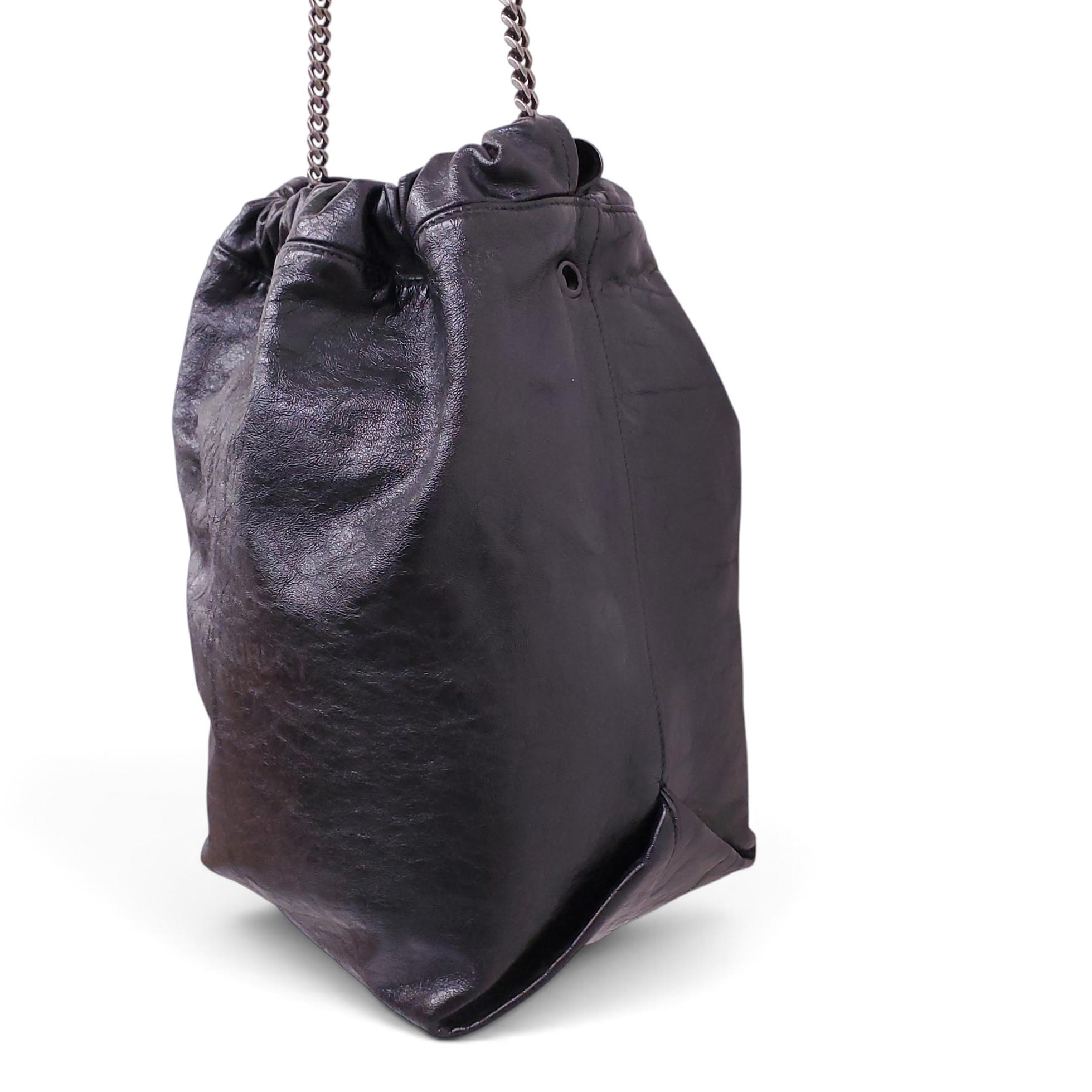SAINT LAURENT LEATHER LOGO BUCKET BAG