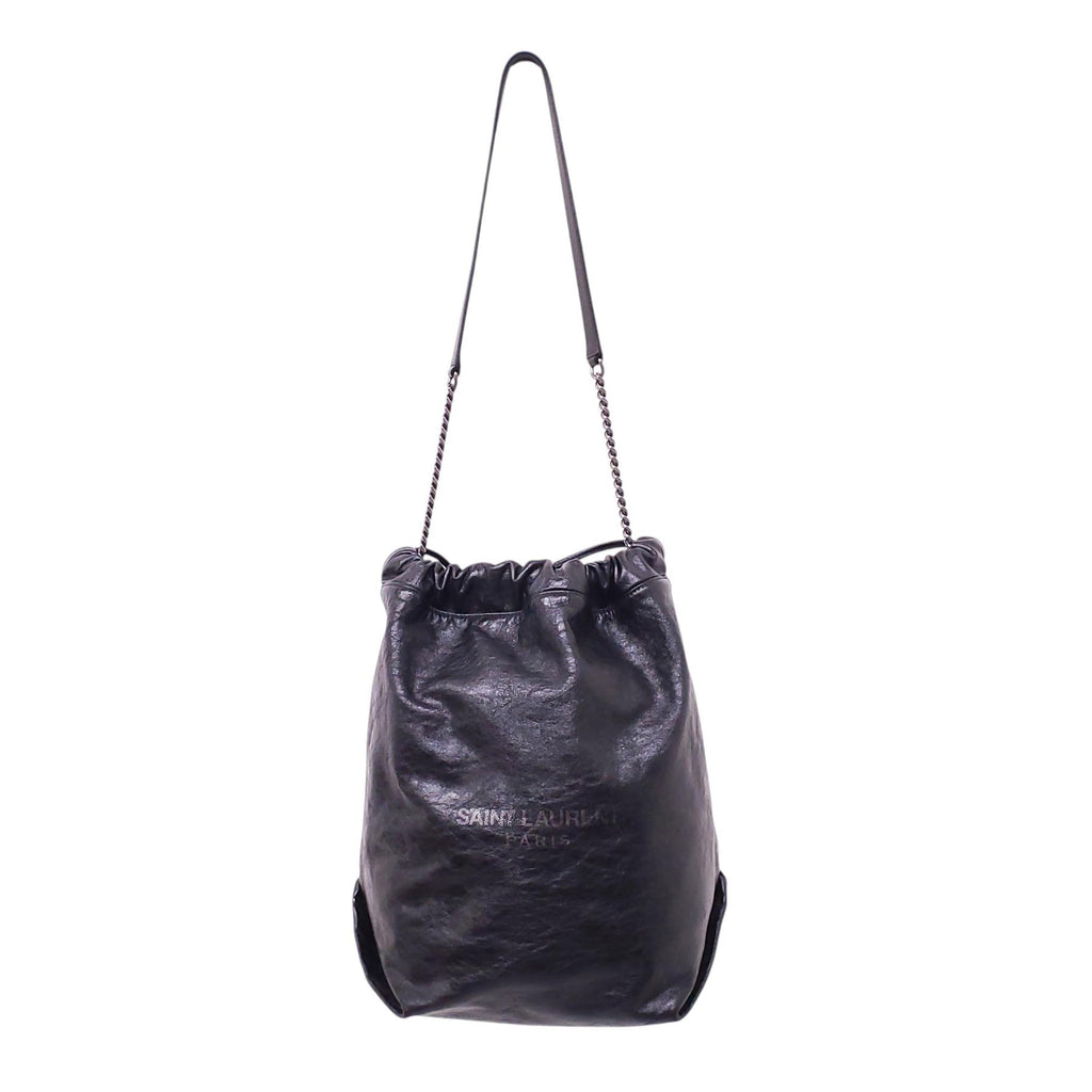 SAINT LAURENT LEATHER LOGO BUCKET BAG