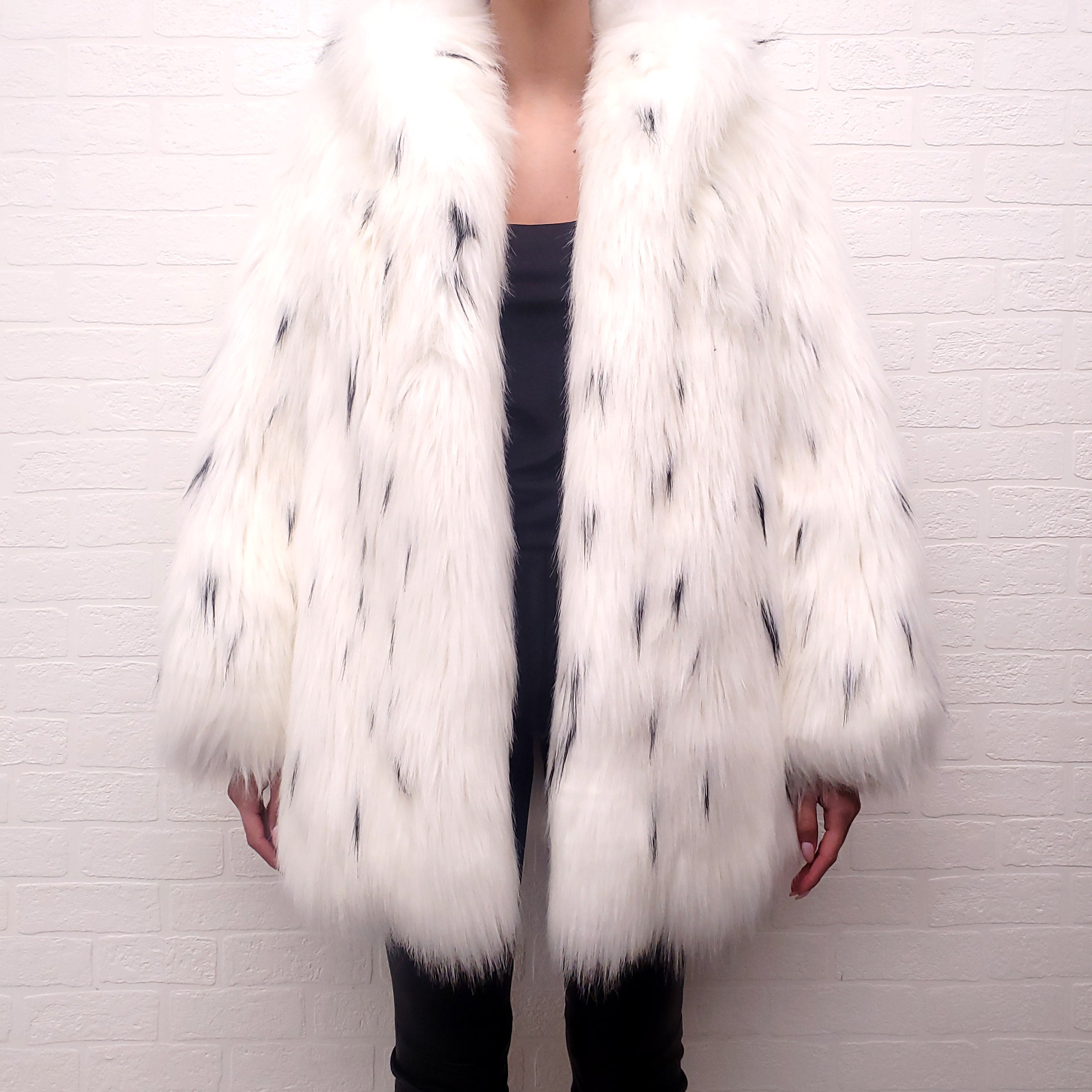 SAINT LAURENT LYNX SPOT FAUX FUR COAT - SIZE 36