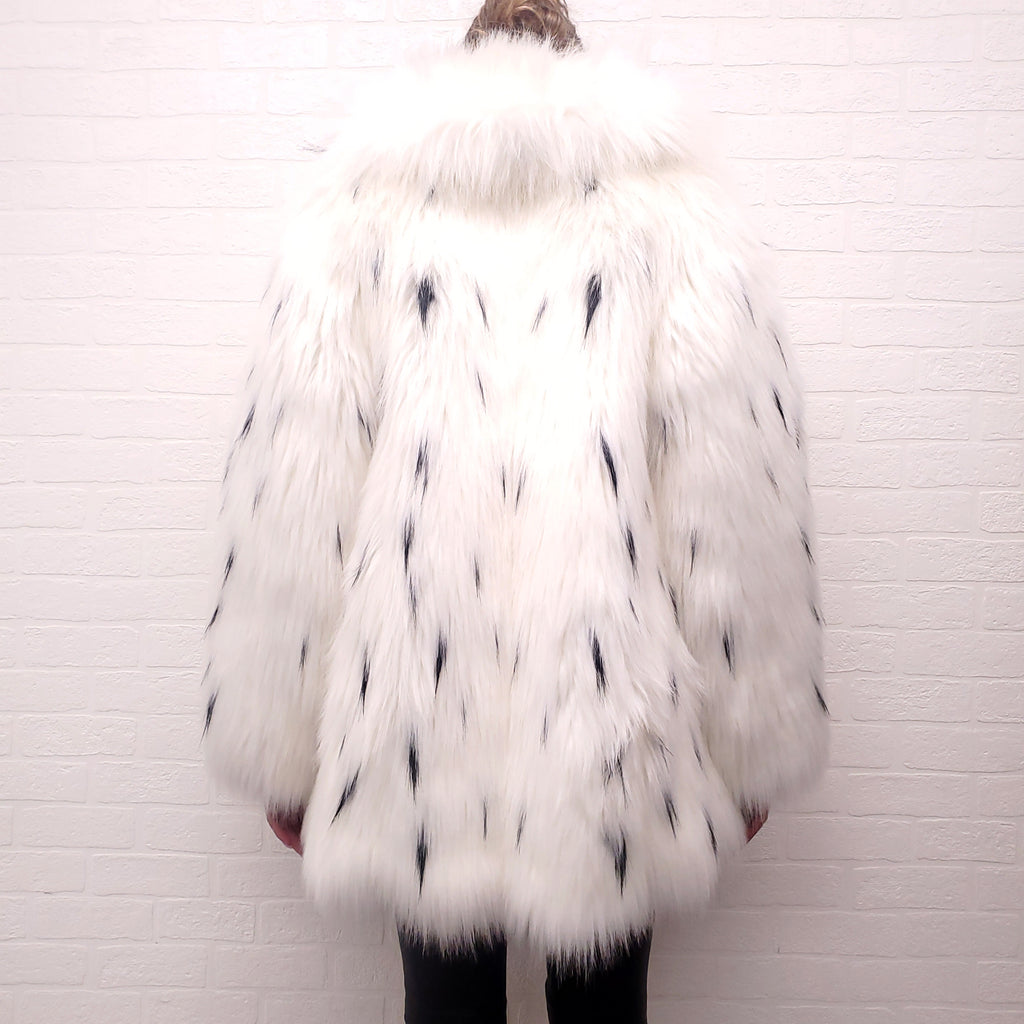 SAINT LAURENT LYNX SPOT FAUX FUR COAT - SIZE 36