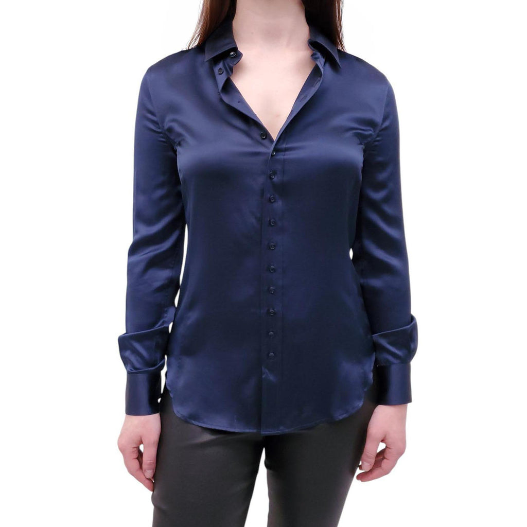 SAINT LAURENT NAVY SILK BLOUSE - SIZE XS