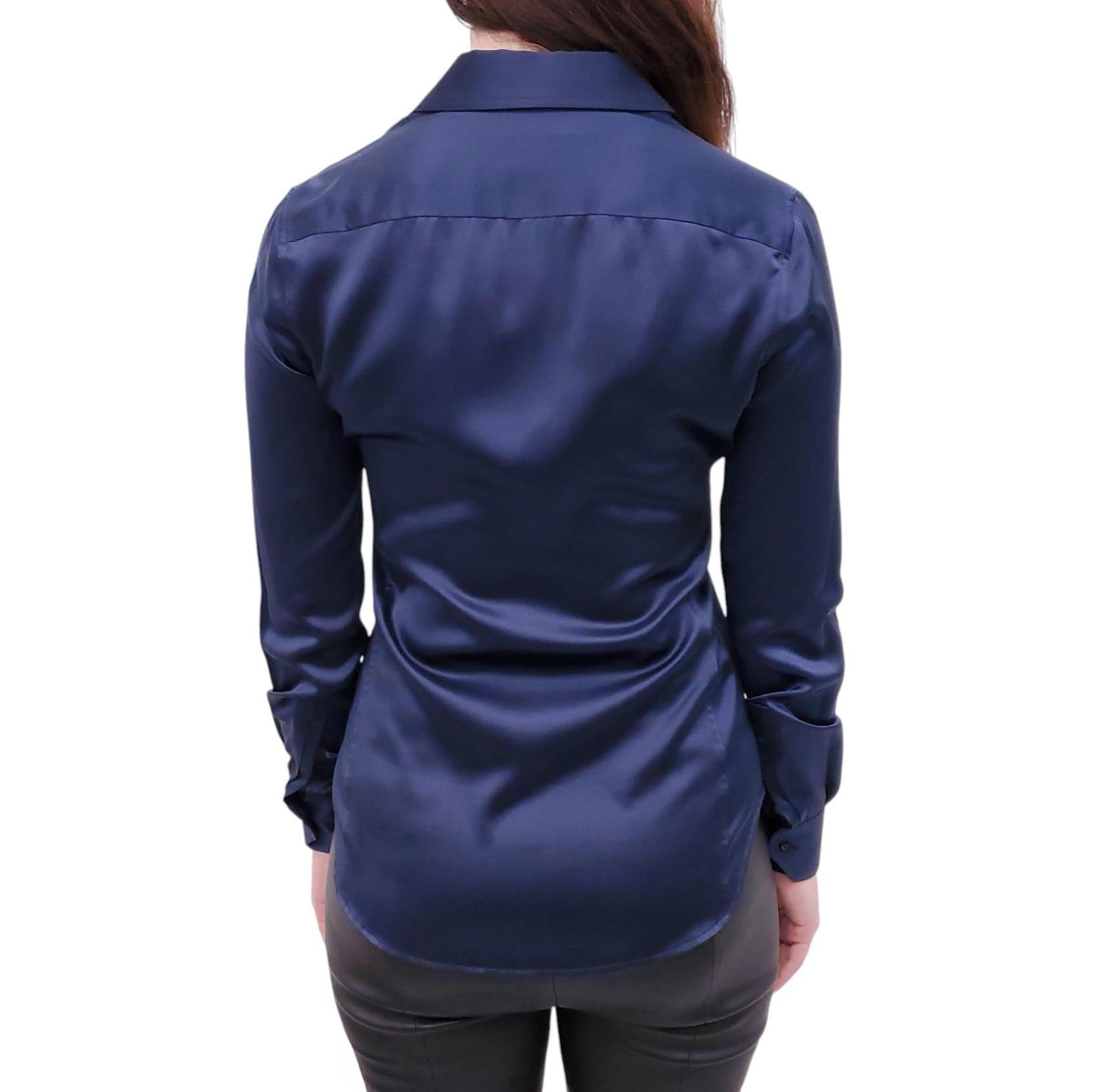 SAINT LAURENT NAVY SILK BLOUSE - SIZE XS
