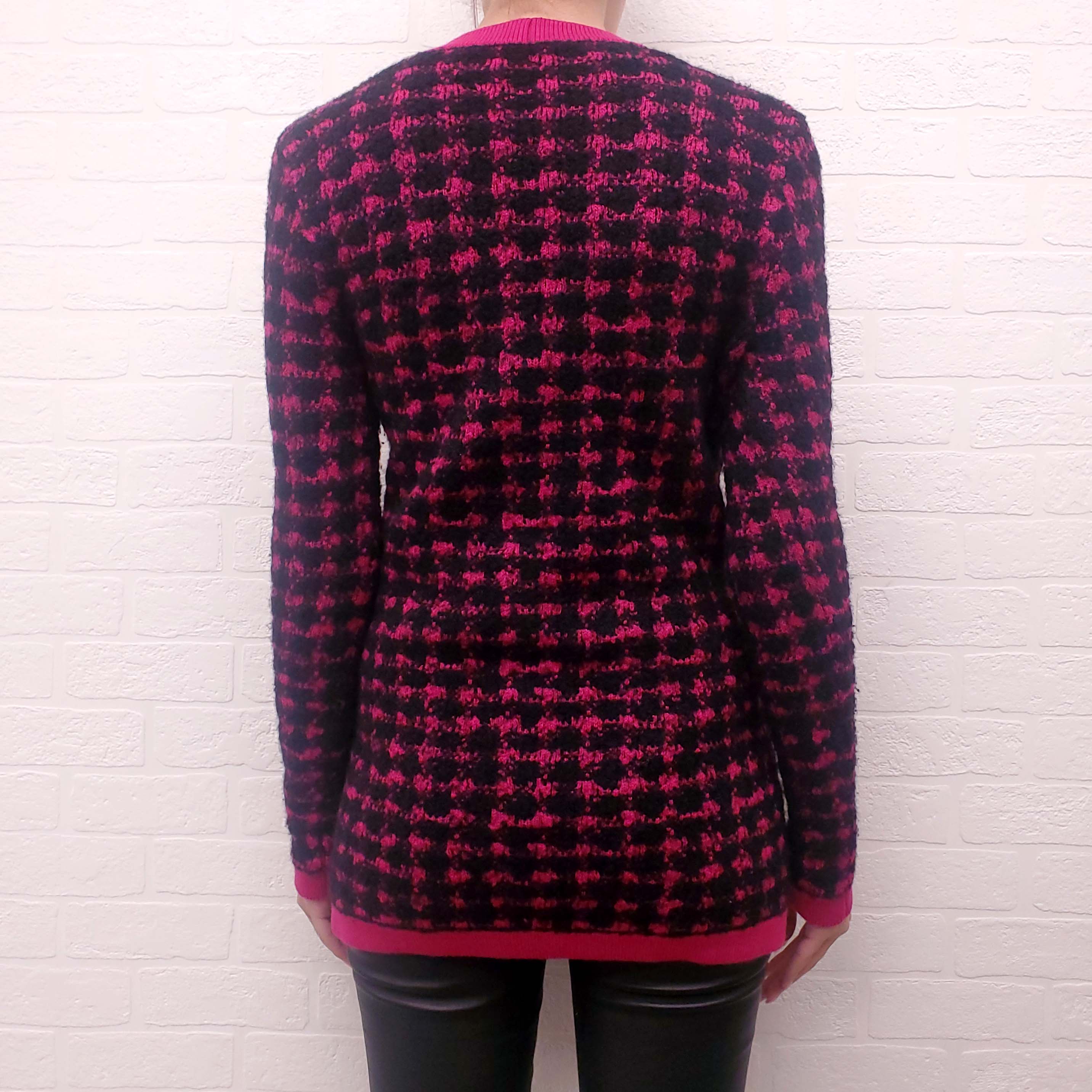 SAINT LAURENT PINK AND BLACK TWEED SWEATER JACKET - SIZE XS