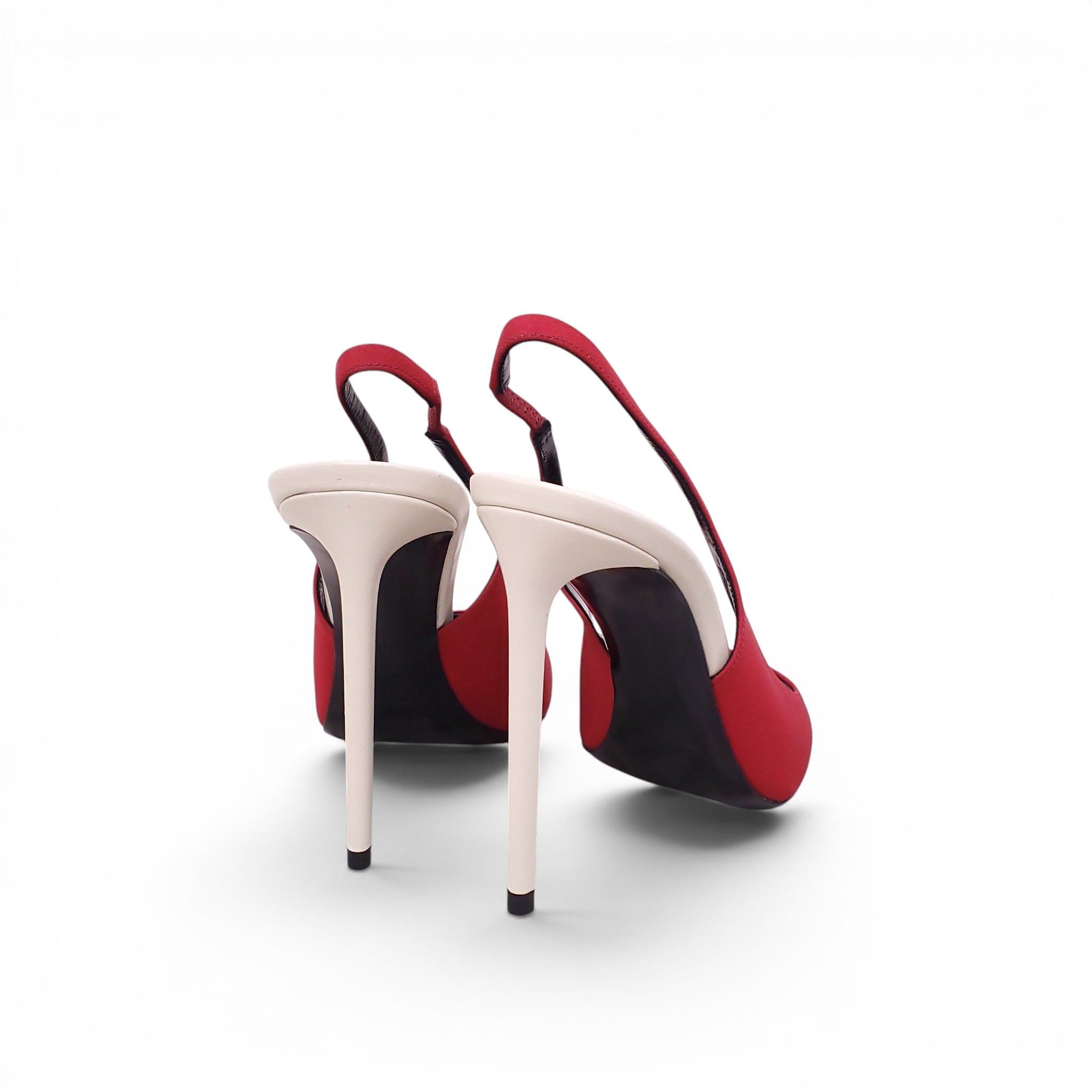 SAINT LAURENT RED AND WHITE ZOE SLINGBACK PUMPS - SIZE 38.5