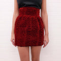 SAINT LAURENT RED VELVET ROUCHED MINI SKIRT - SIZE 36