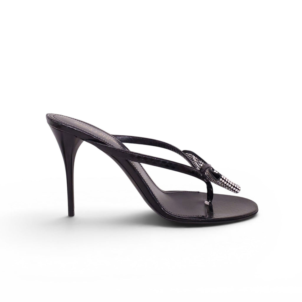SAINT LAURENT SWAROVSKI CRYSTAL BOW HEELS - SIZE 38