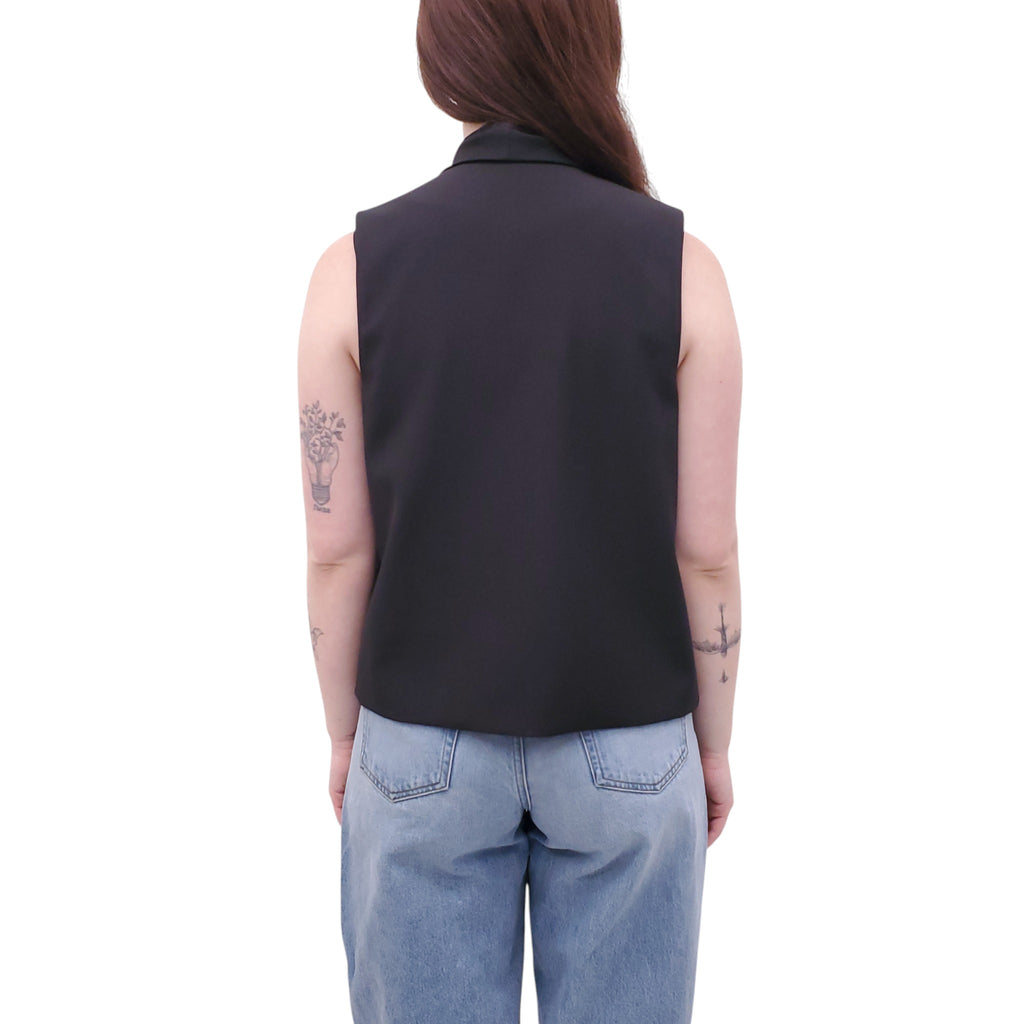 SALVATORE FERRAGAMO BLACK VEST WITH TIE DETAIL - SIZE 42