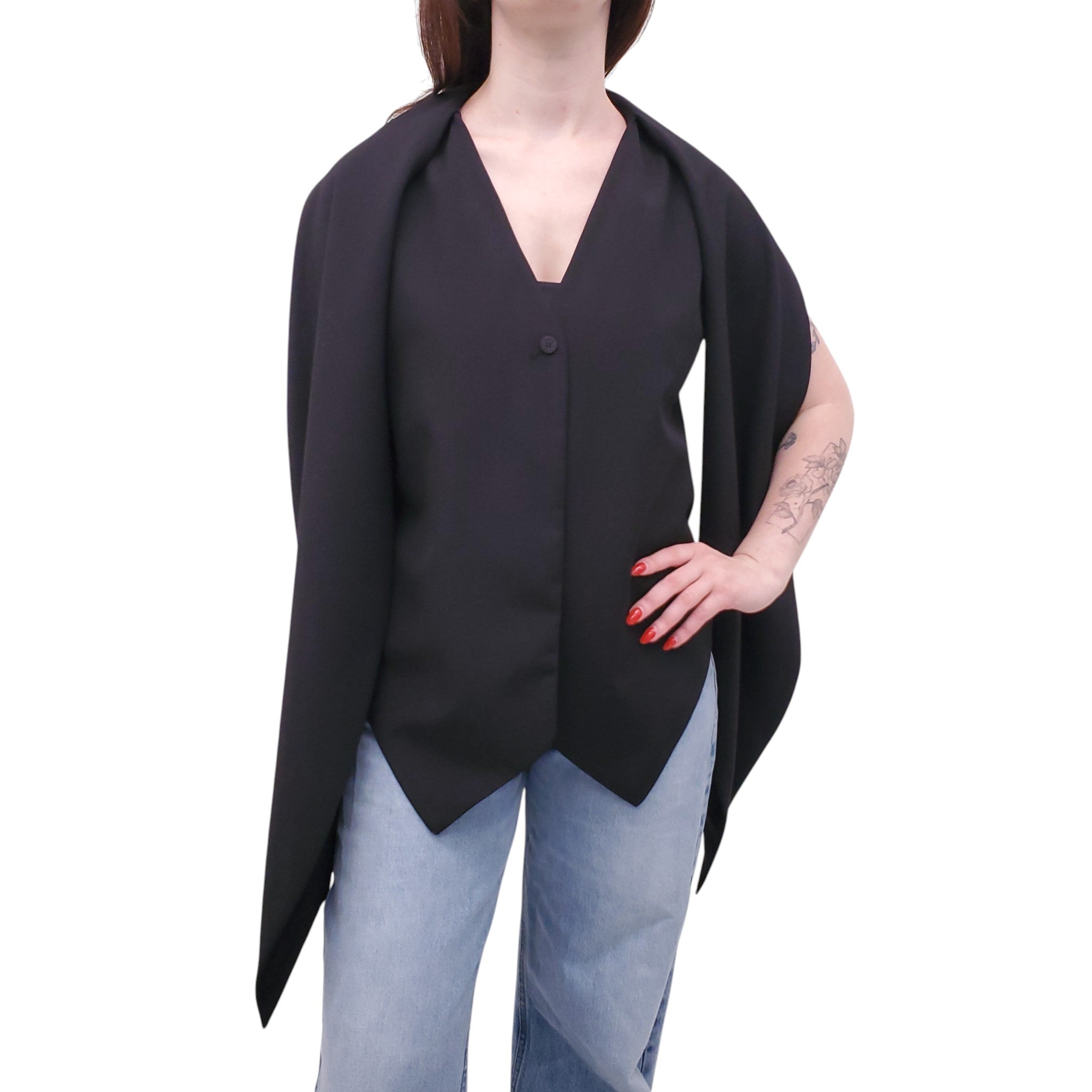 SALVATORE FERRAGAMO BLACK VEST WITH TIE DETAIL - SIZE 42
