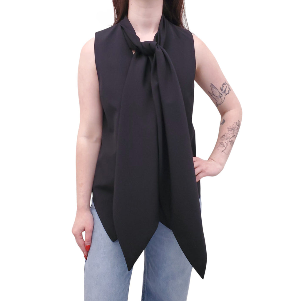 SALVATORE FERRAGAMO BLACK VEST WITH TIE DETAIL - SIZE 42