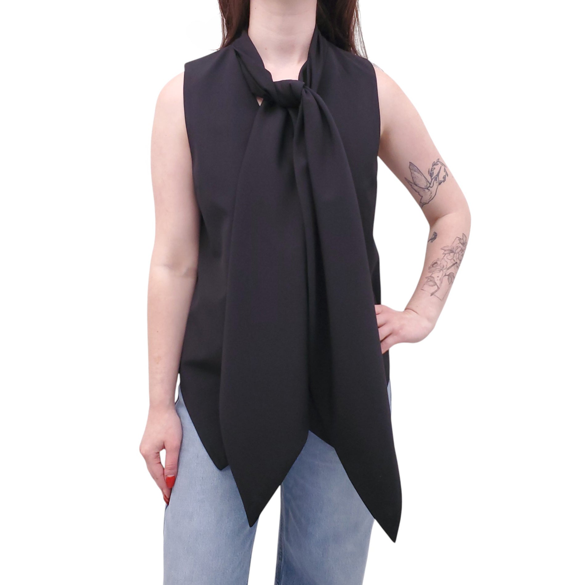 SALVATORE FERRAGAMO BLACK VEST WITH TIE DETAIL - SIZE 42