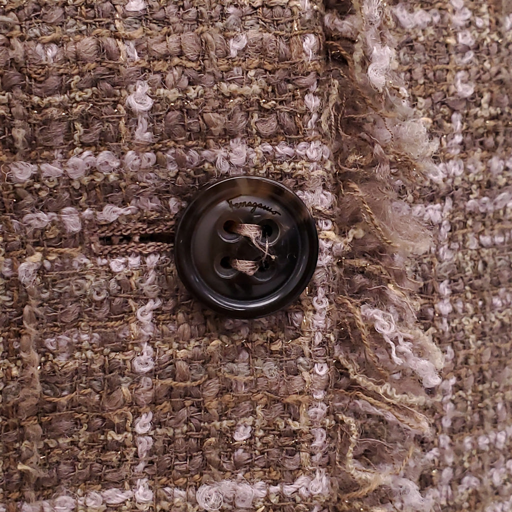 SALVATORE FERRAGAMO BROWN TWEED JACKET - SIZE 40