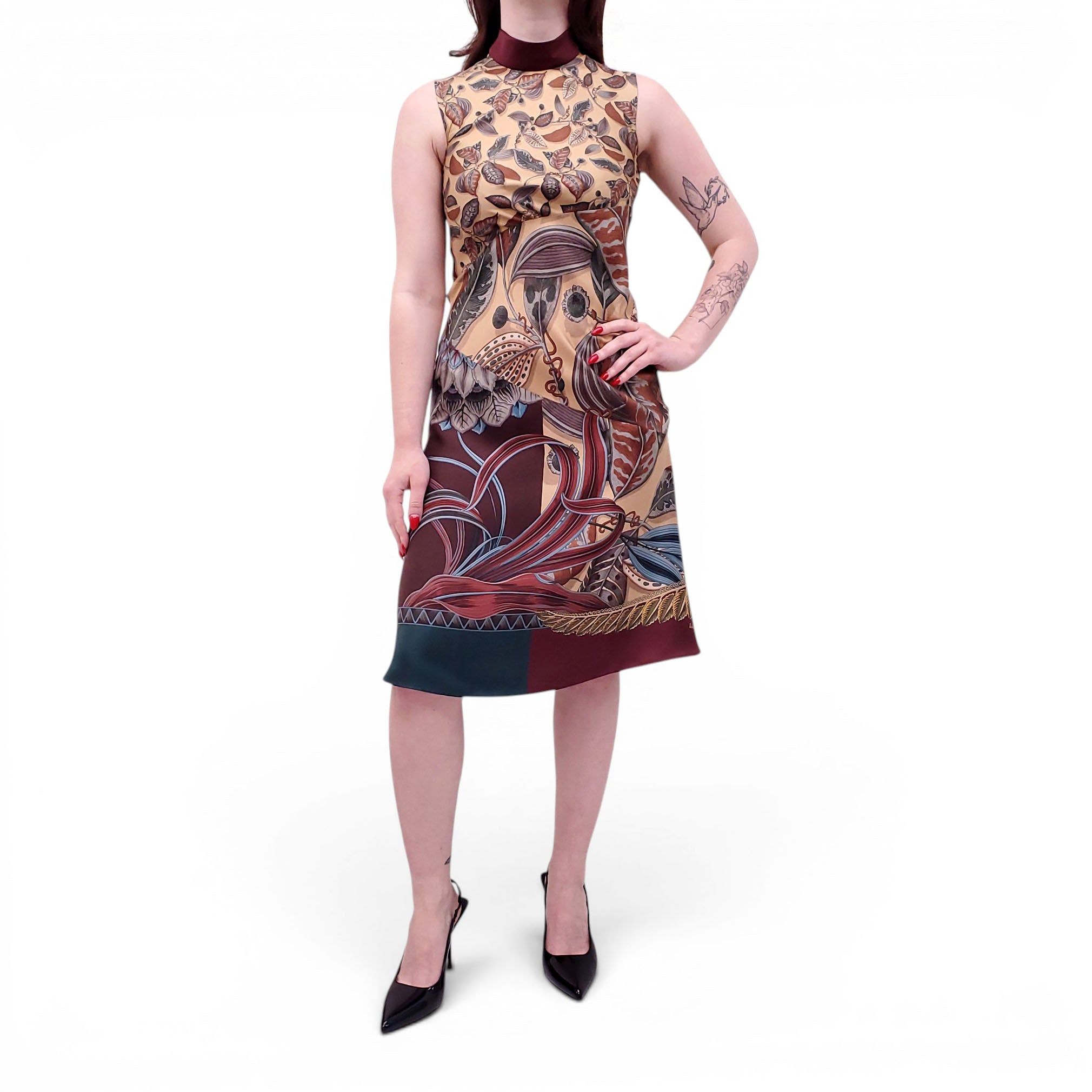 SALVATORE FERRAGAMO LEAF PATTERNED DRESS - SIZE 38